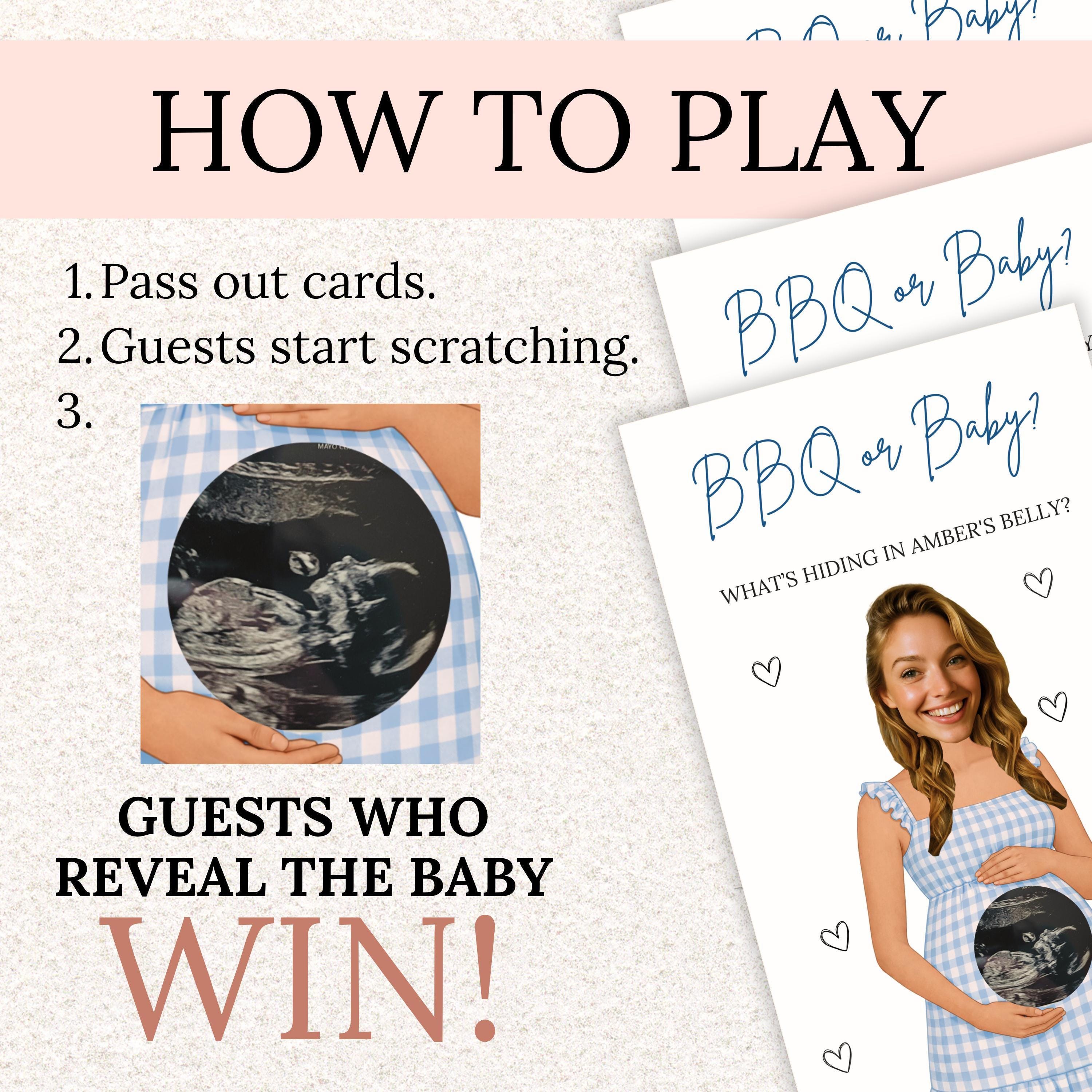 Personalized Baby Q Baby Shower Game Backyard BBQ Baby Shower Scratch Off Game BBQ or Baby Party Game Printed Coed Red Blue Gingham