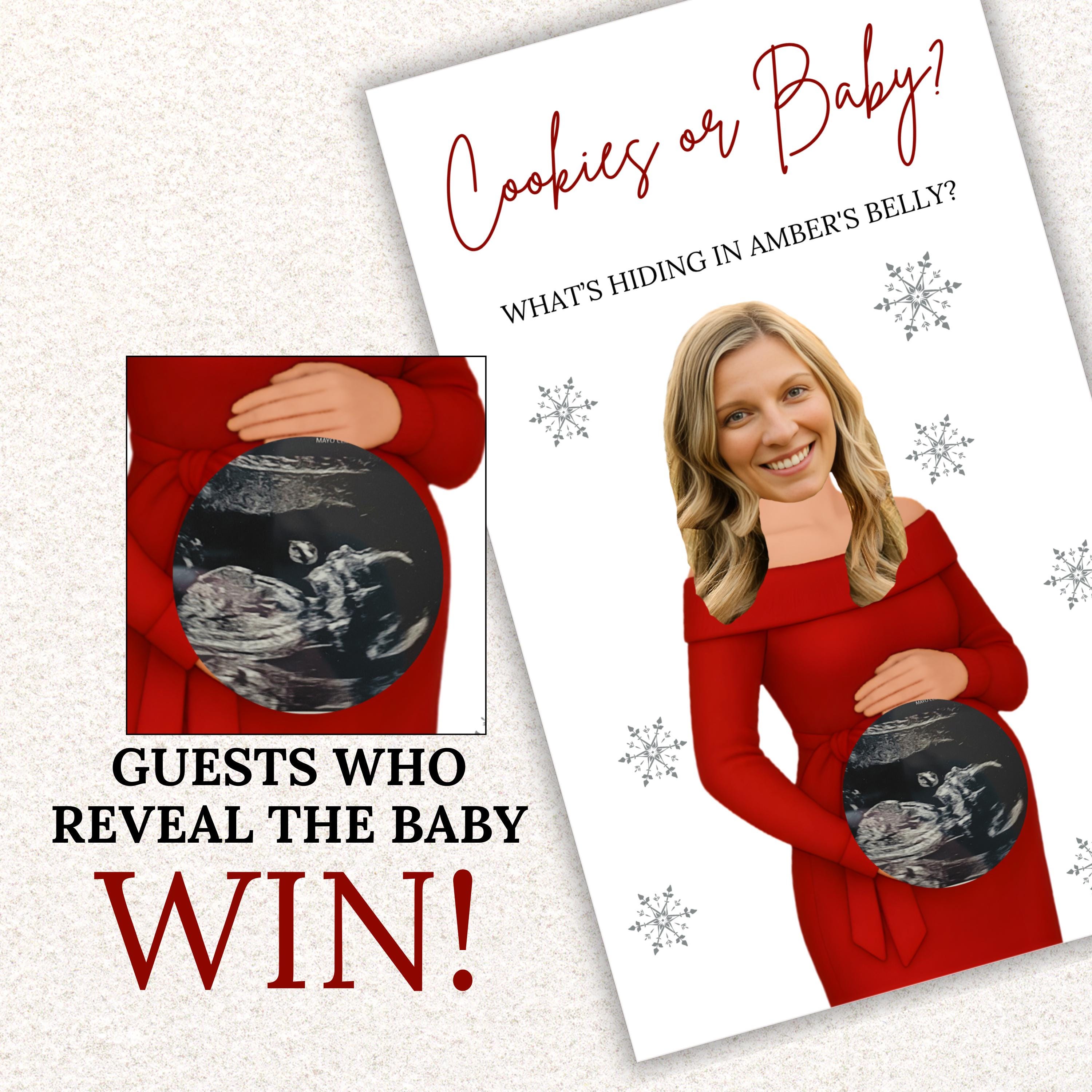 Personalized Christmas Baby Shower Game Holiday Baby Shower Scratch Off Game Merry Little Baby Shower Red Winter Themed Snowflakes Cookies