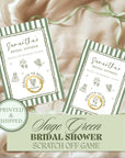 Sage Green Bridal Shower Game, Green Striped Bridal Shower Scratch Off Game Hand Drawn Doodles Wedding Shower Activity