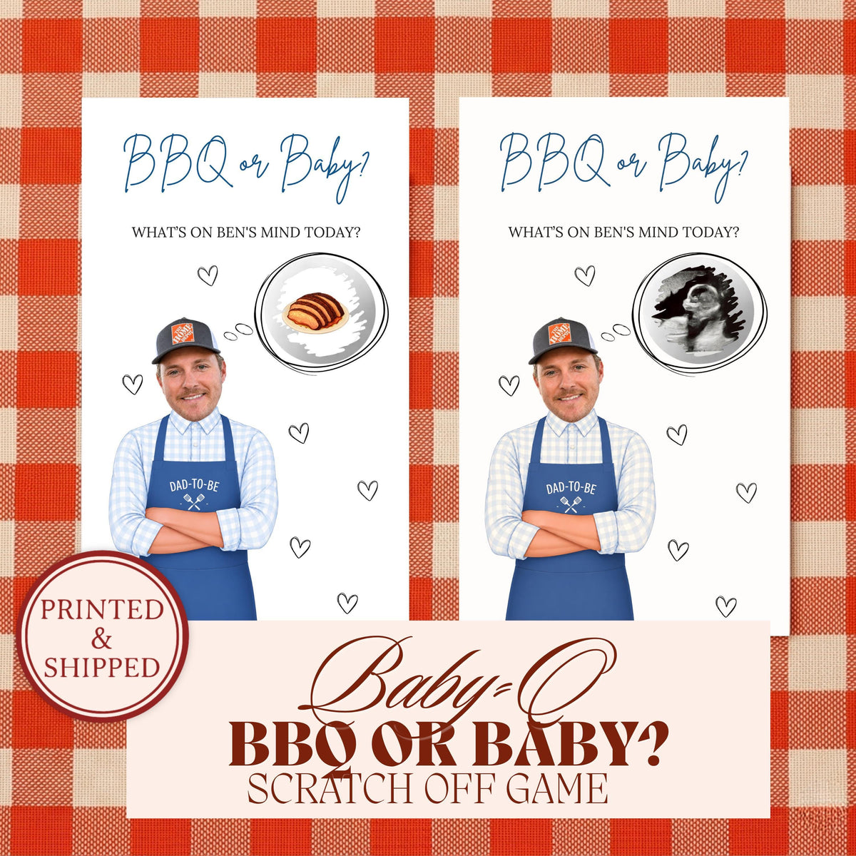 Custom Printed BBQ Baby Shower Game Dad To Be Baby Q Baby Shower Scratch Off Game BBQ or Baby? Printed Coed Party Game Red Blue - CÔTIER BRAND