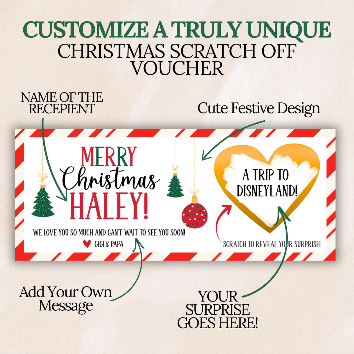 Personalized Kids Christmas Voucher Scratch Off Gift Ticket for Surprise Gift Reveal Holiday Scratch Off Christmas Gift Scratchers Custom - CÔTIER BRAND