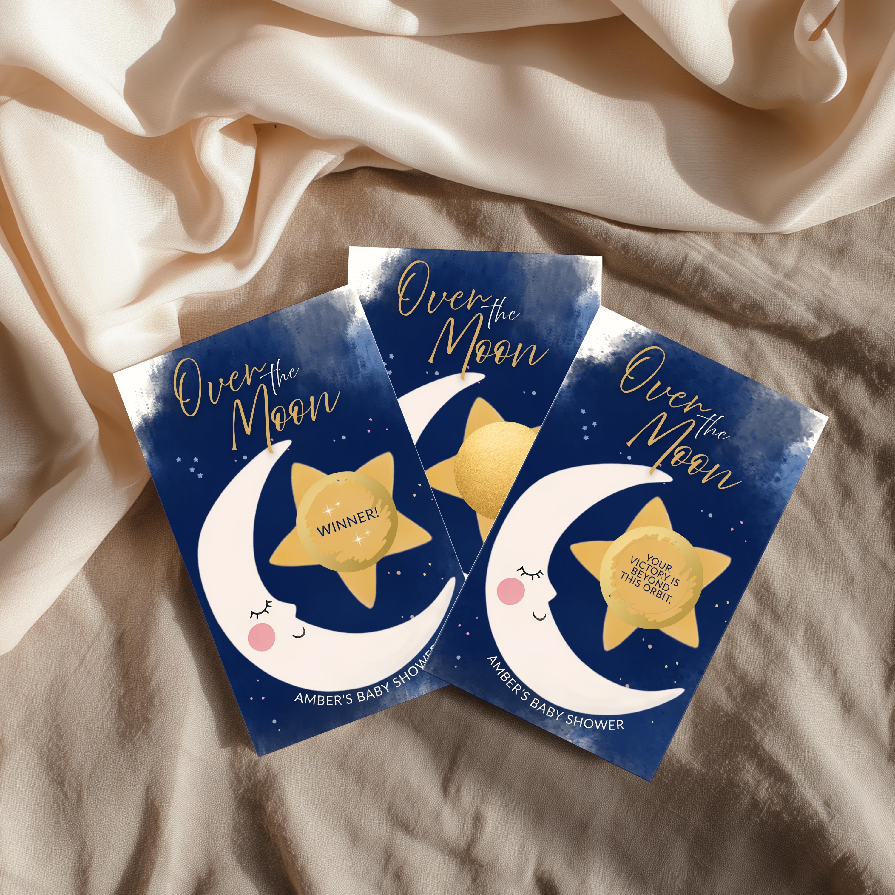 Over The Moon Baby Shower Game Personalized Moon and Stars Baby Shower Scratch Off Game Boho Celestial Baby Shower Boy Theme