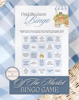 PRINTED + SHIPPED Blue Fresh Off The Market Bingo Game, Find The Guest Bingo Party Game, Boho Farmers Market Bridal Shower Bingo, Wedding