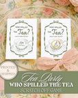 Baby Shower Scratch Off Game Tea Party Baby Shower Game Sage Green Fun Afternoon Tea Baby Shower Who Spilled The Tea Time For Tea High TEA9 - CÔTIER BRAND