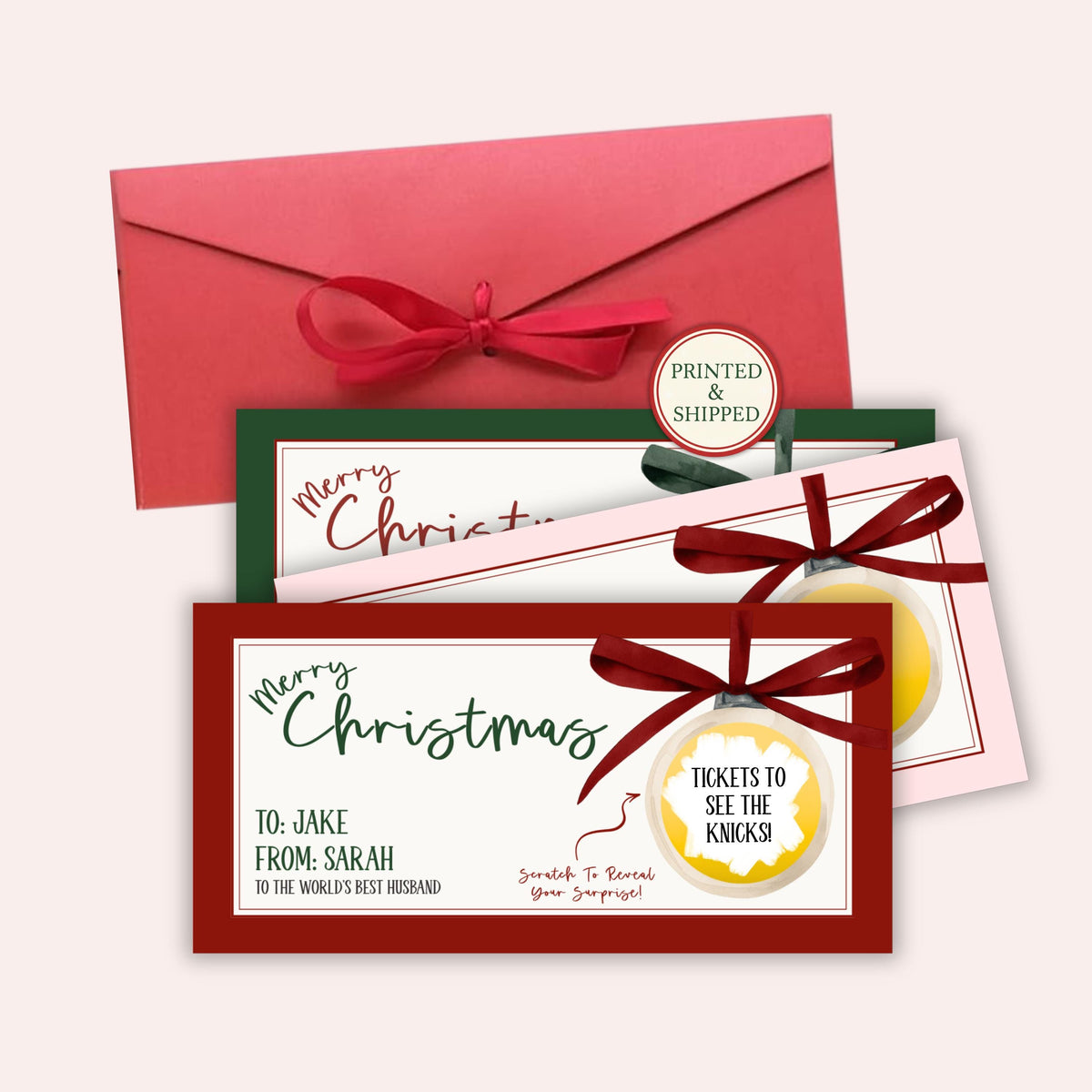Personalized Bow Christmas Gift Voucher For Christmas Scratch Off Surprise Trip Reveal Holiday Theme Custom Christmas Voucher Envelope - CÔTIER BRAND