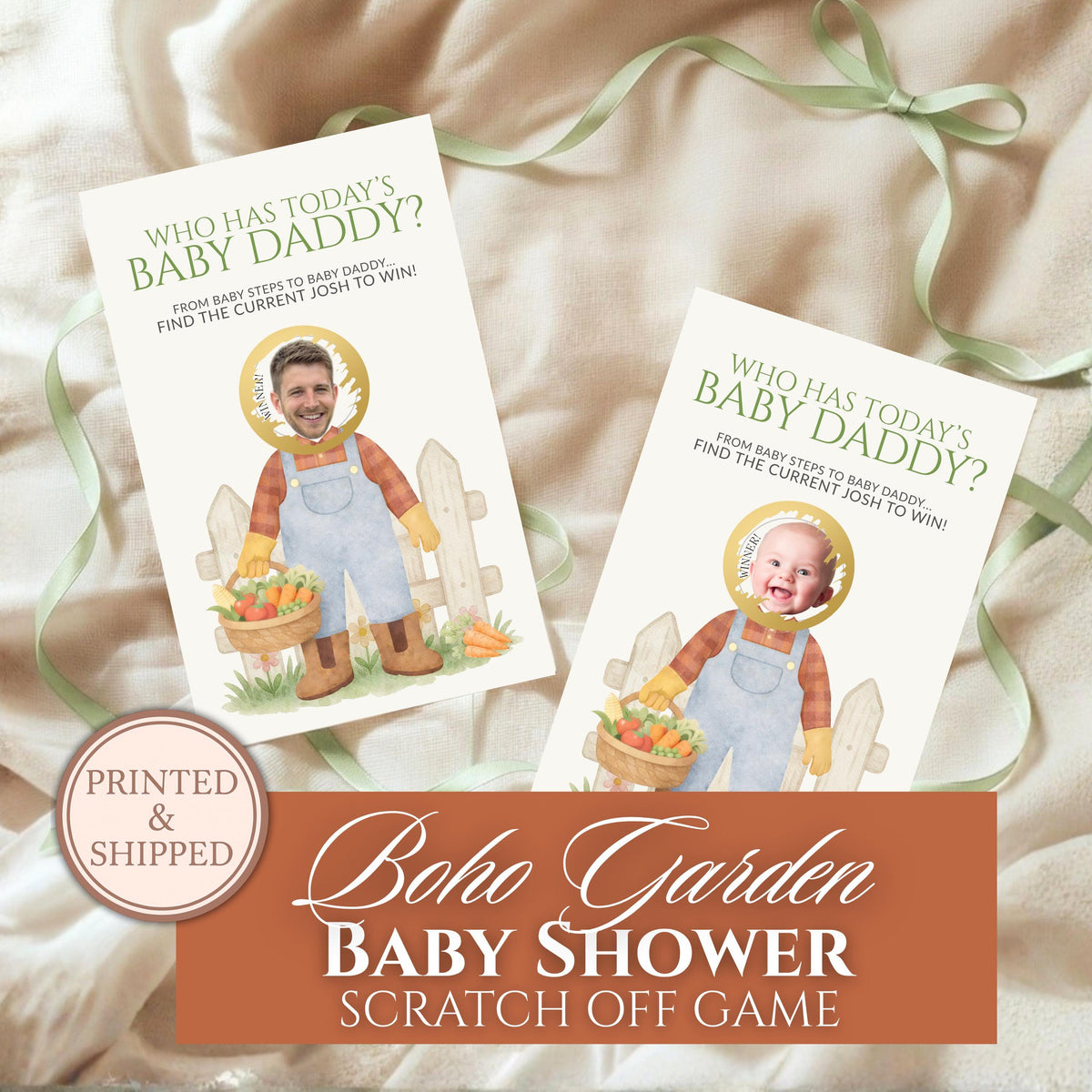 Personalized Boho Garden Baby Shower Game Locally Grown Baby Shower Scratch Off Game Who Has Today's Baby Daddy? Market Theme Unique - CÔTIER BRAND