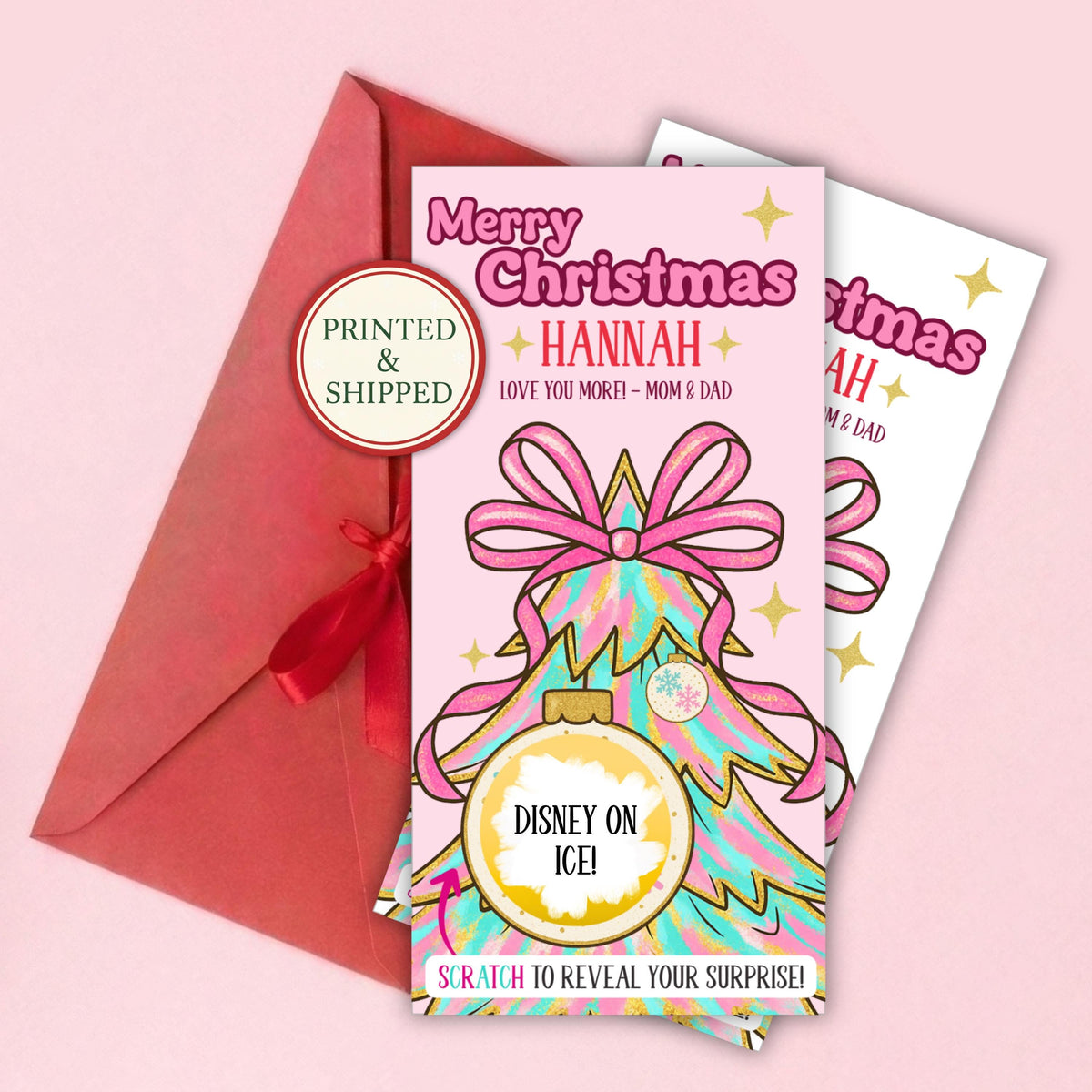 Personalized Merry Christmas Scratch Off Coupons Pink Retro Christmas Trip Reveal Voucher Scratch Off Holiday Reveal Scratchers Xmas Teens - CÔTIER BRAND