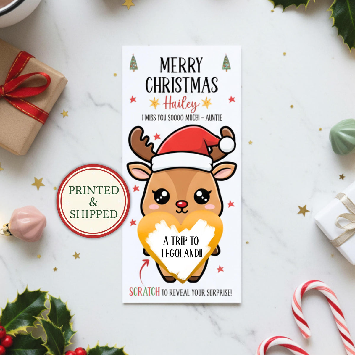 Personalized Merry Christmas Gift Voucher For Kids Christmas Scratch Off Surprise Reveal Holiday Theme Reindeer Christmas Scratch Card - CÔTIER BRAND