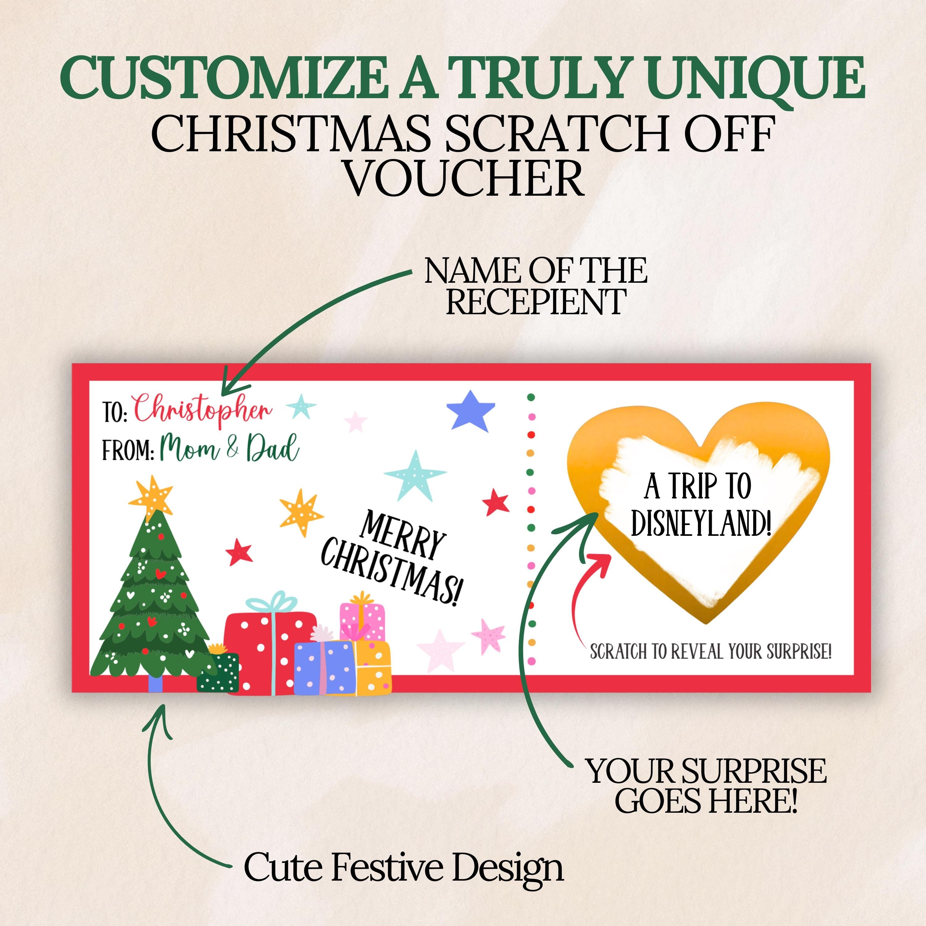 Personalized Merry Christmas Scratch Off Voucher Christmas Trip Reveal Scratch Ticket Wife Husband Kids Grandkids Surprise Reveal Gift Card