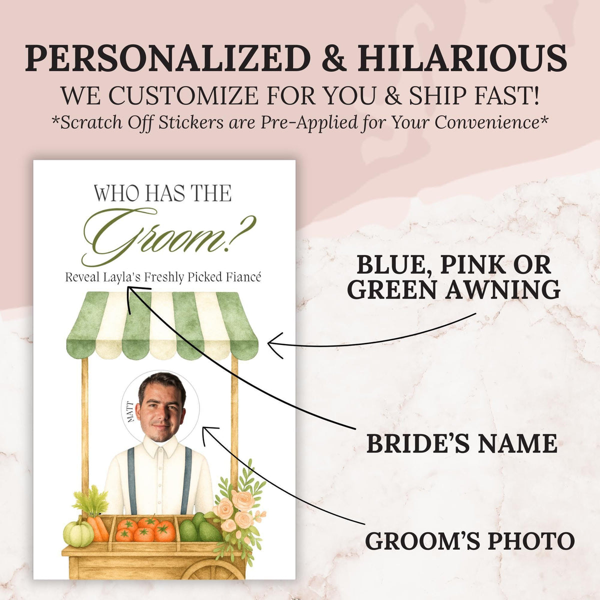 Personalized She's Fresh Off The Market Bridal Shower Scratch Off Game Who Has The Groom Scratch Off Game Farmer's Market Bridal Fun FRESH01 - CÔTIER BRAND