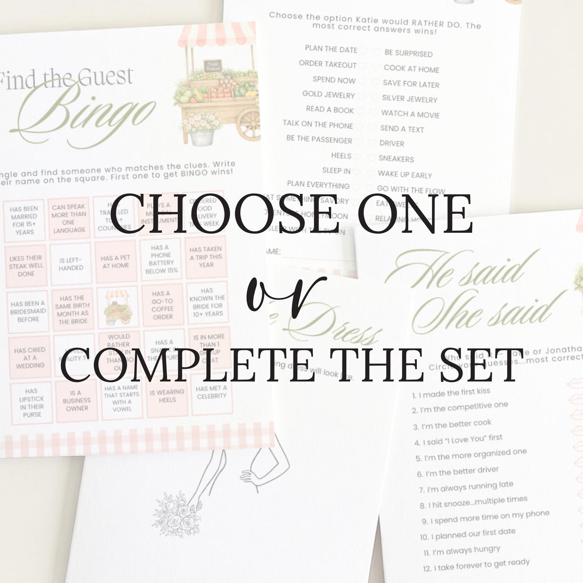 PRINTED + SHIPPED Pink Fresh Off The Market Bingo Game, Find The Guest Bingo Party Game, Farmers Market Bridal Shower Bingo, Wedding - CÔTIER BRAND