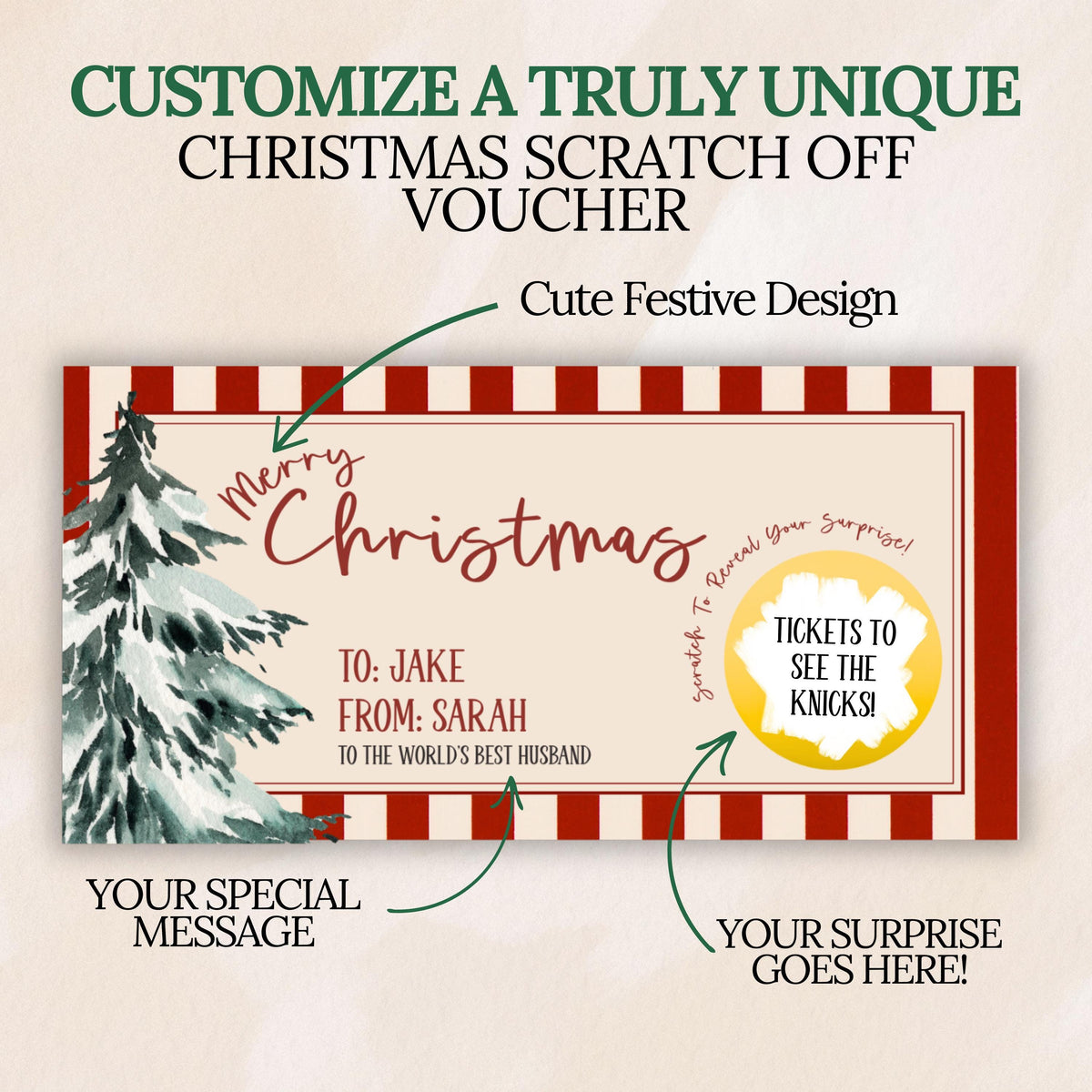 Custom Merry Christmas Gift Voucher For Kids Christmas Scratch Off Surprise Reveal Holiday Theme Personalized Christmas Card with Envelope - CÔTIER BRAND
