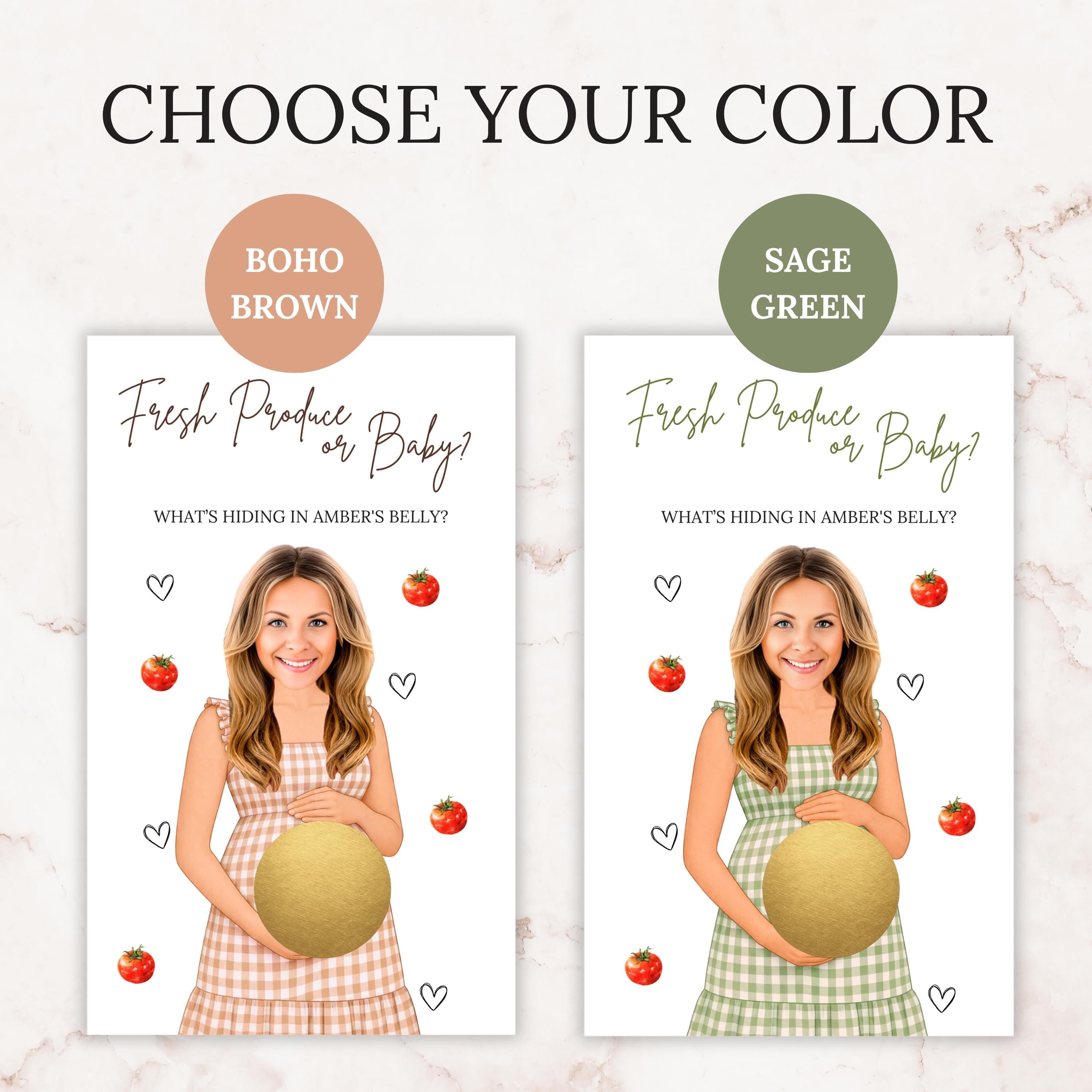 Custom Farmers Market Baby Shower Game Garden Baby Shower Gingham Green Fresh Produce or Baby Shower Scratchers Printed Homegrown Veggie
