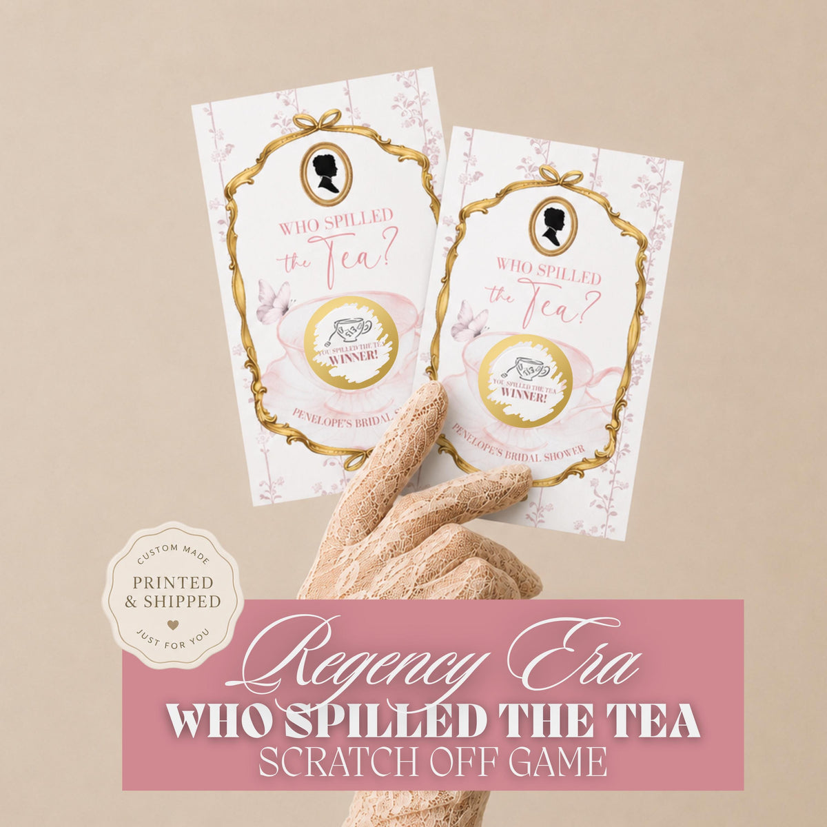 Personalized Regency Bridal Shower Game High Tea Bridal Shower Scratch Off Game Who Spilled The Tea Themed Pink Floral Royal Wedding Shower - CÔTIER BRAND