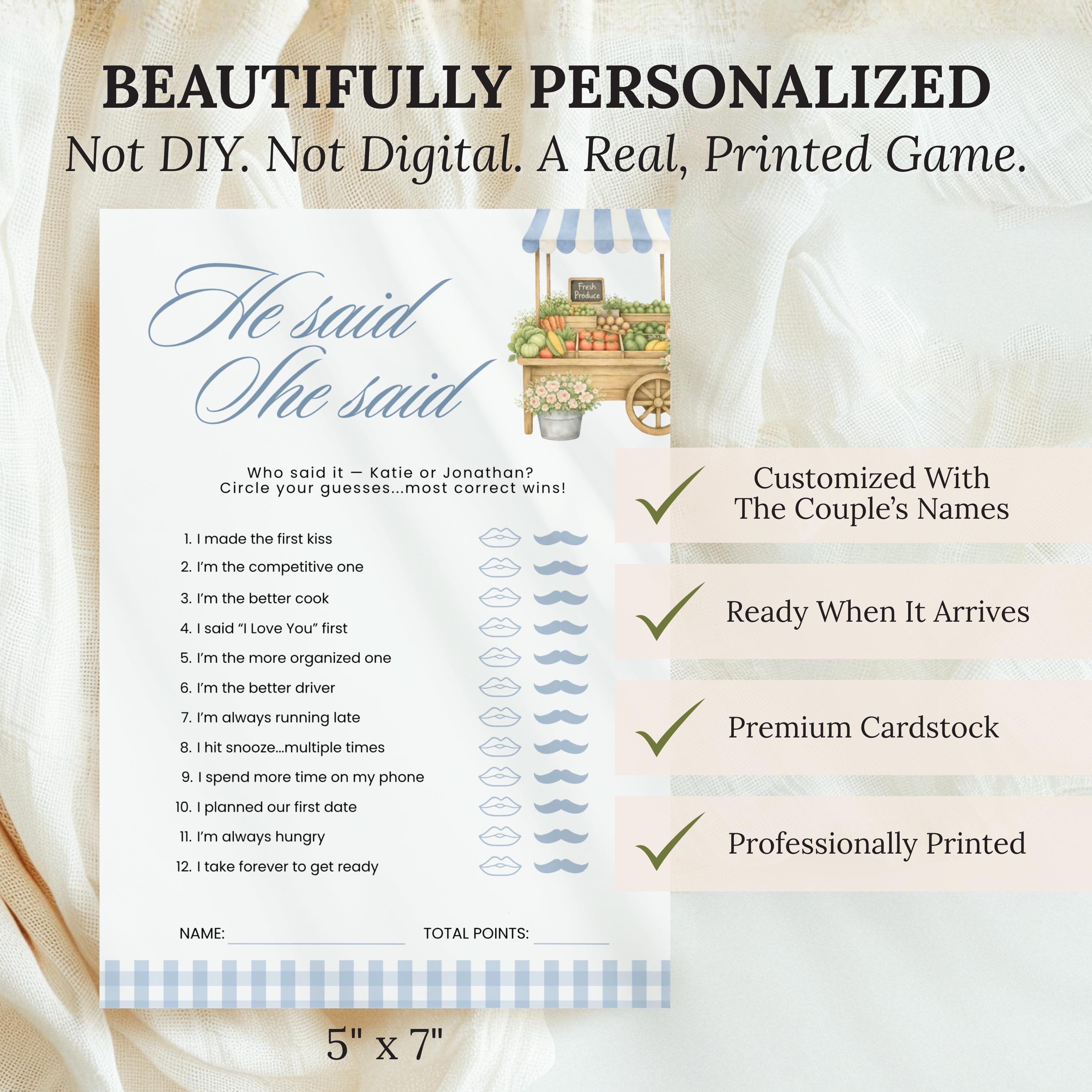 PRINTED + SHIPPED Blue Fresh Off The Market Bingo Game, Find The Guest Bingo Party Game, Boho Farmers Market Bridal Shower Bingo, Wedding