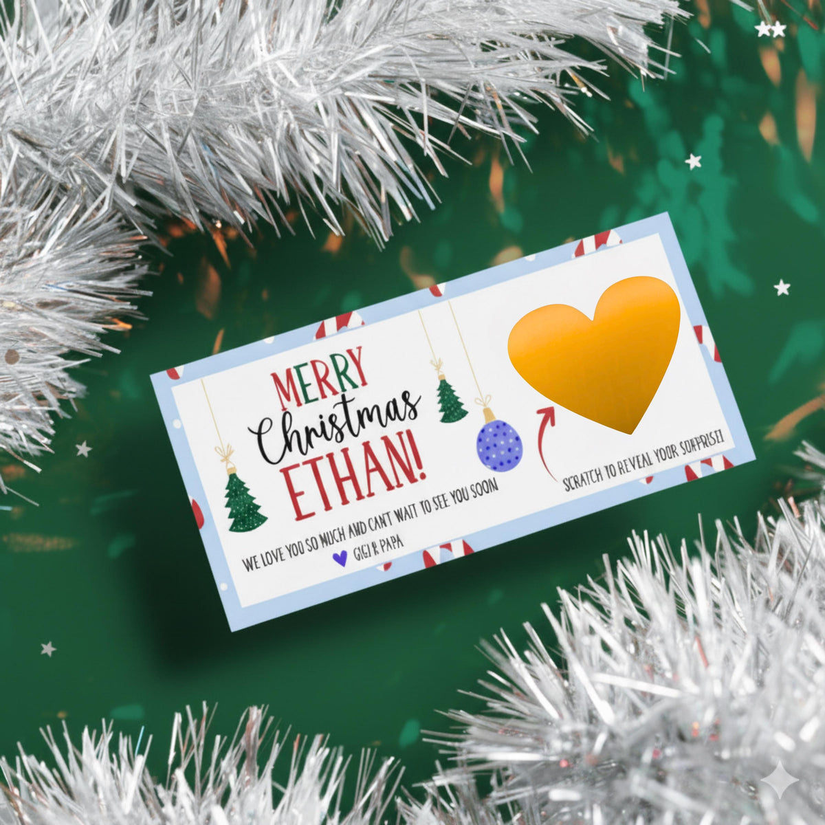 Personalized Kids Christmas Scratch Off Voucher Surprise Trip Gift Ticket Reveal Blue Holiday Coupon - CÔTIER BRAND