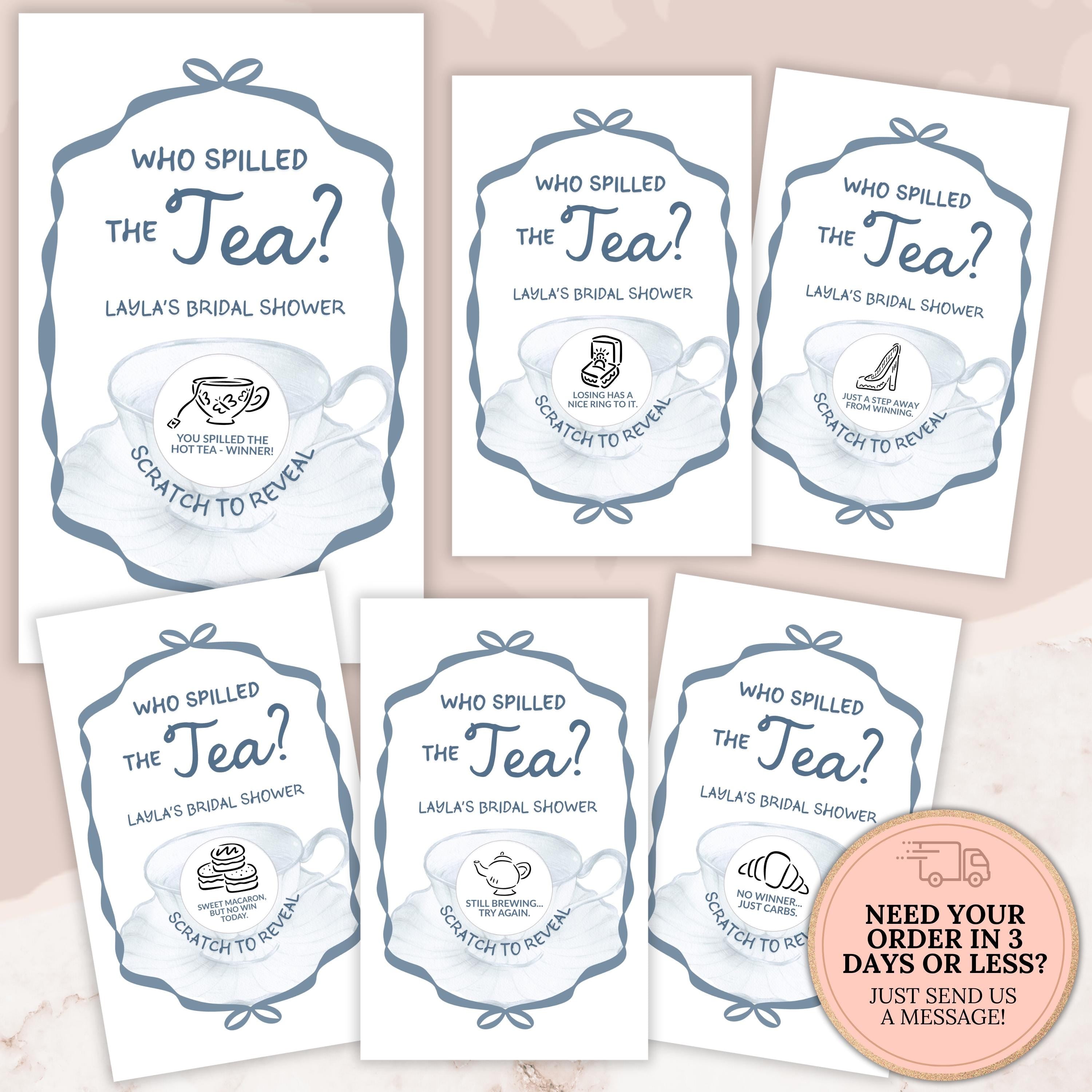Bridal Shower Game Tea Party Bridal Shower Scratch Off Game Who Spilled The Tea Themed Sage Green Wedding Shower Par-Tea Bride To Be TEA6