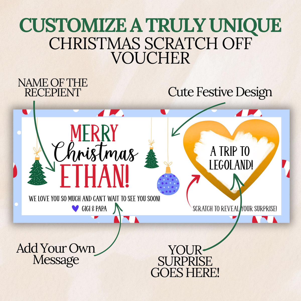Personalized Kids Christmas Scratch Off Voucher Surprise Trip Gift Ticket Reveal Blue Holiday Coupon - CÔTIER BRAND