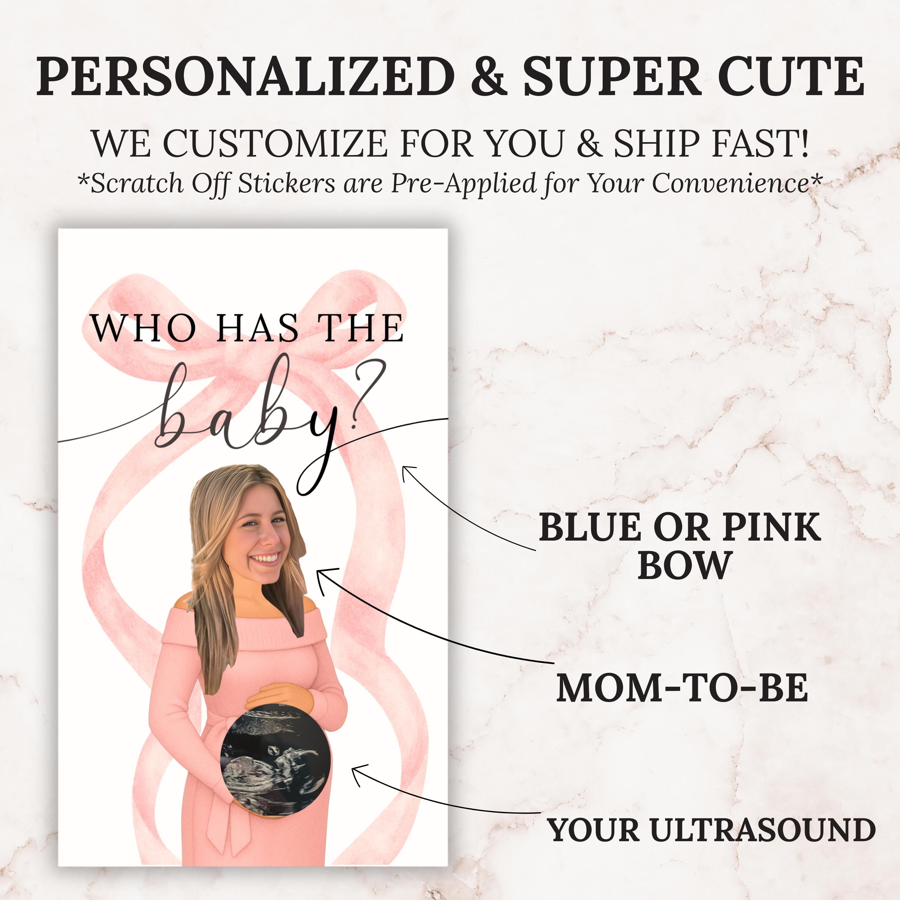 Custom Girl Baby Shower Game Pink Bow Baby Shower Scratch Off Game Who Has The Baby? Blush Pink Coquette Bow Themed Baby Girl Shower Games