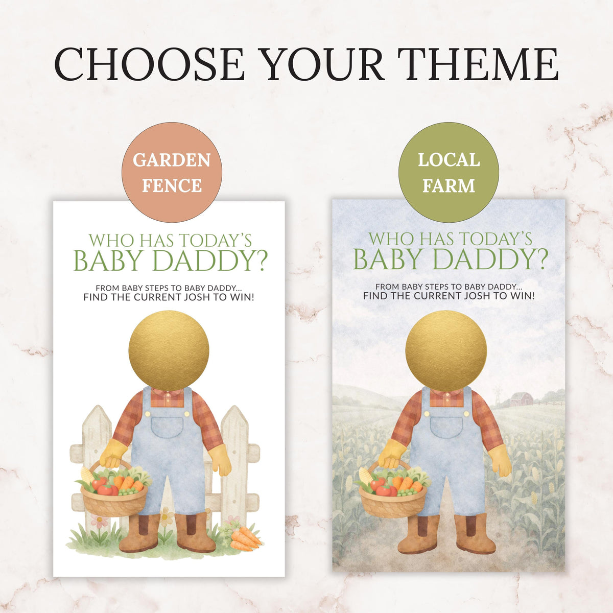 Locally Grown Baby Shower Game Neutral Farmer's Market Baby Shower Scratch Off Game Who Has Today's Baby Daddy? Market Theme Unique - CÔTIER BRAND