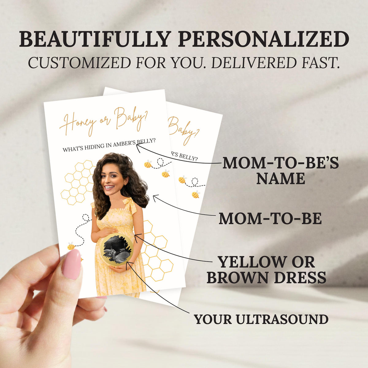 Personalized Honey Bee Baby Shower Scratch Off Game Honey or Baby To Bee Shower Games Honeycomb Gingham Yellow Brown Bumblebee - CÔTIER BRAND