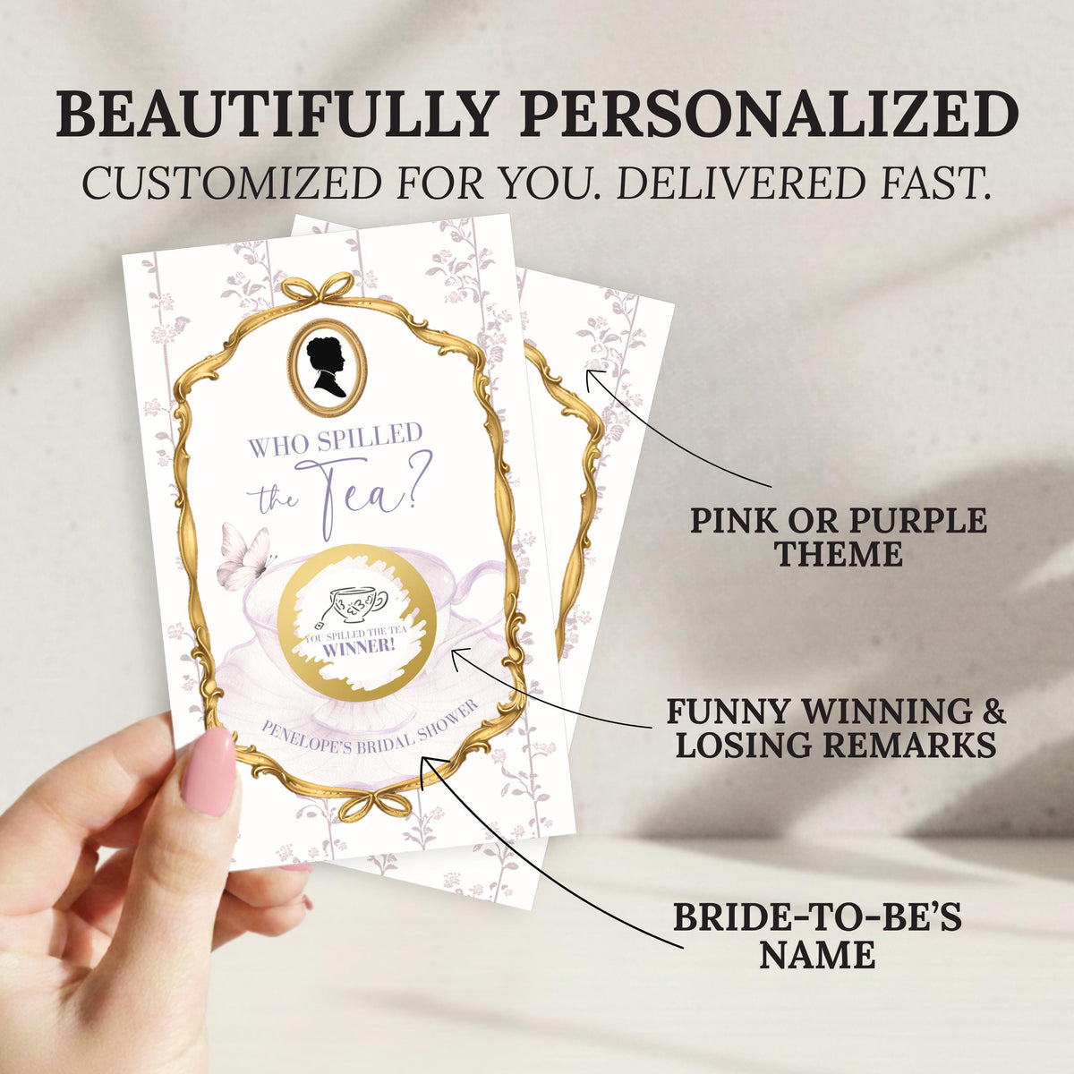 Personalized Regency Bridal Shower Game High Tea Bridal Shower Scratch Off Game Who Spilled The Tea Themed Pink Floral Royal Wedding Shower - CÔTIER BRAND