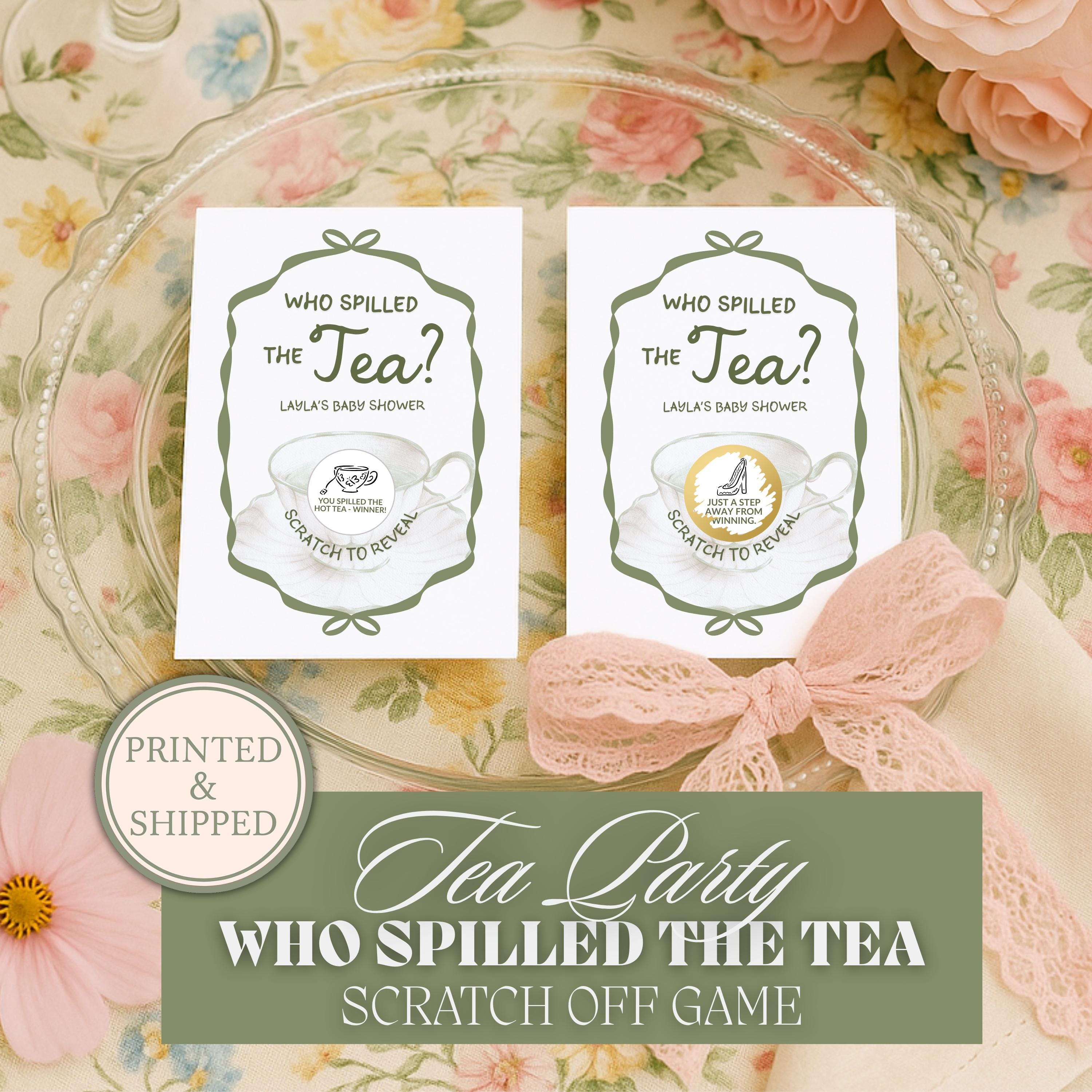 Baby Shower Scratch Off Game Tea Party Baby Shower Game Sage Green Fun Afternoon Tea Baby Shower Who Spilled The Tea Time For Tea High TEA9