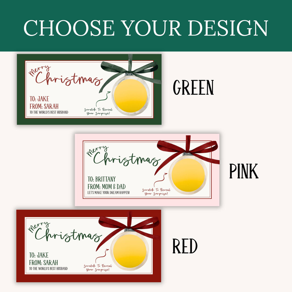 Personalized Bow Christmas Gift Voucher For Christmas Scratch Off Surprise Trip Reveal Holiday Theme Custom Christmas Voucher Envelope - CÔTIER BRAND