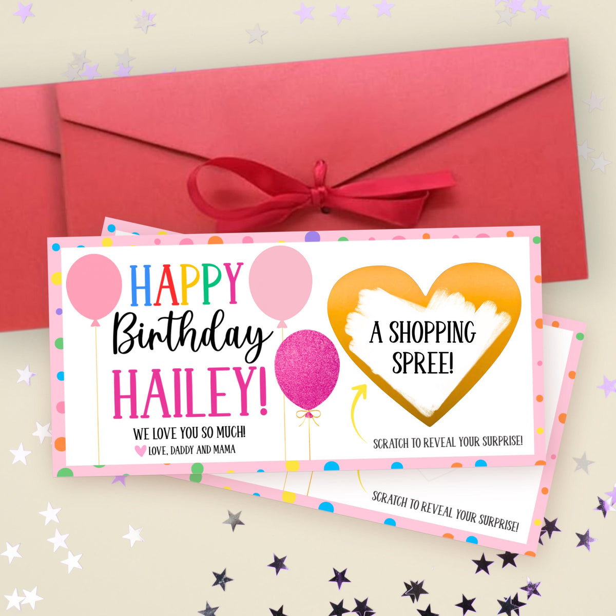Personalized Happy Birthday Gift Voucher Scratch Off Ticket Pink Surprise Reveal Concert Ticket Teen Girl Birthday Surprise Experience - CÔTIER BRAND