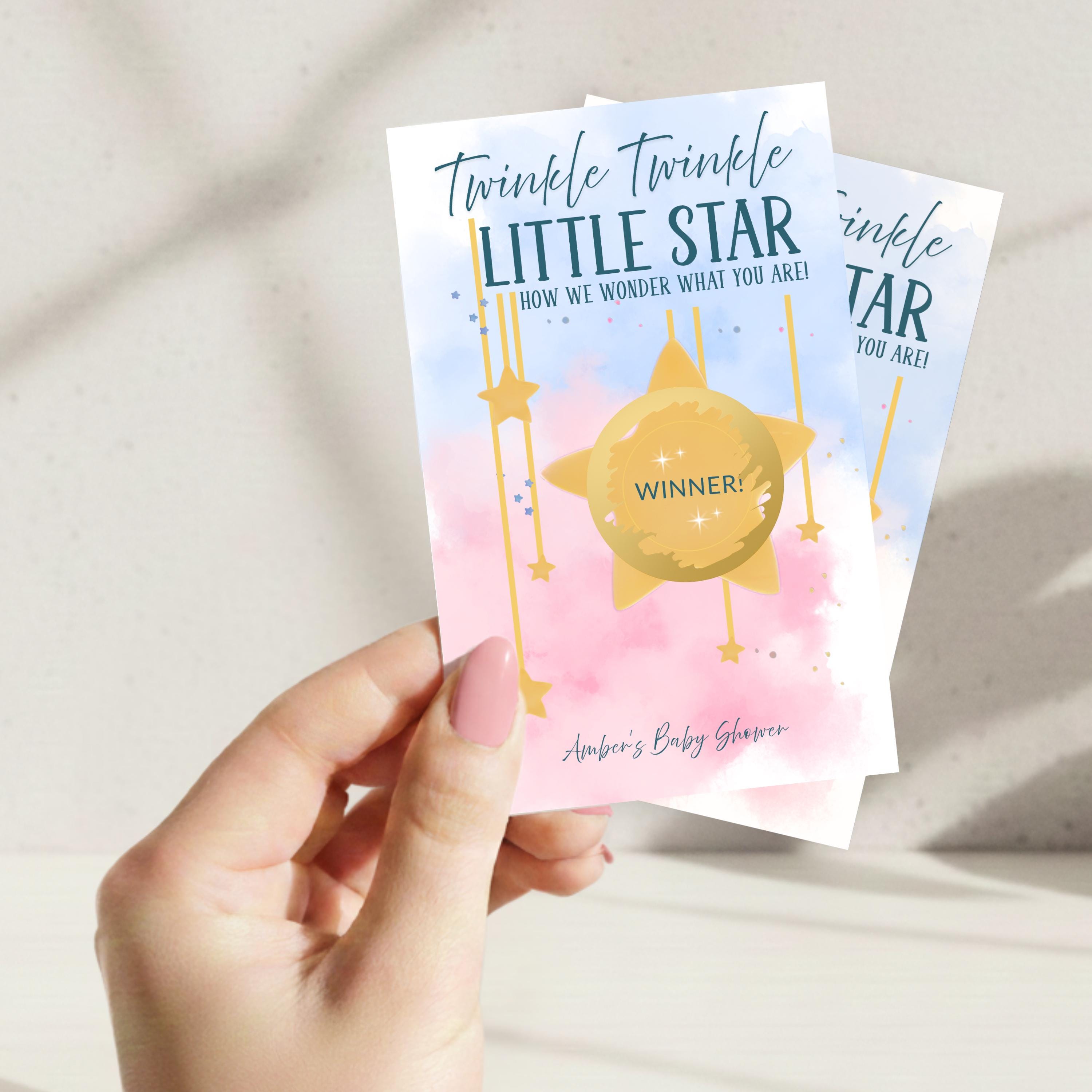 Personalized Twinkle Twinkle Little Star Gender Reveal Baby Shower Game Moon and Stars Baby Shower Scratch Off Game Pink or Blue He or She