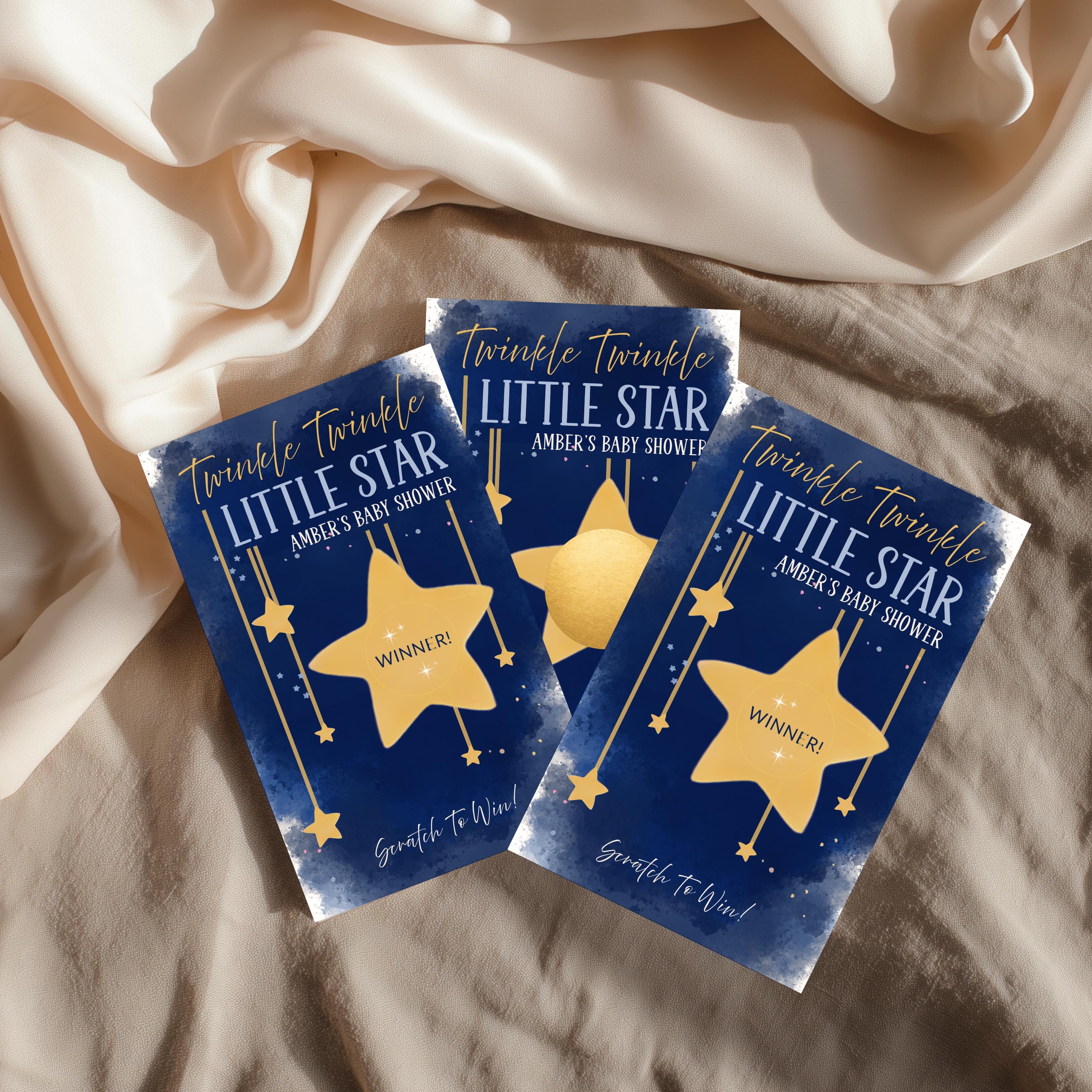 Custom Boy Twinkle Twinkle Little Star Baby Shower Game Dark Blue Stars Baby Shower Scratch Off Game Boho Celestial Baby Shower