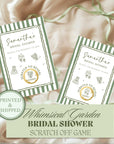 Whimsical Garden Bridal Shower Game, Green Striped Bridal Shower Scratch Off Game Hand Drawn Wedding Shower Activity