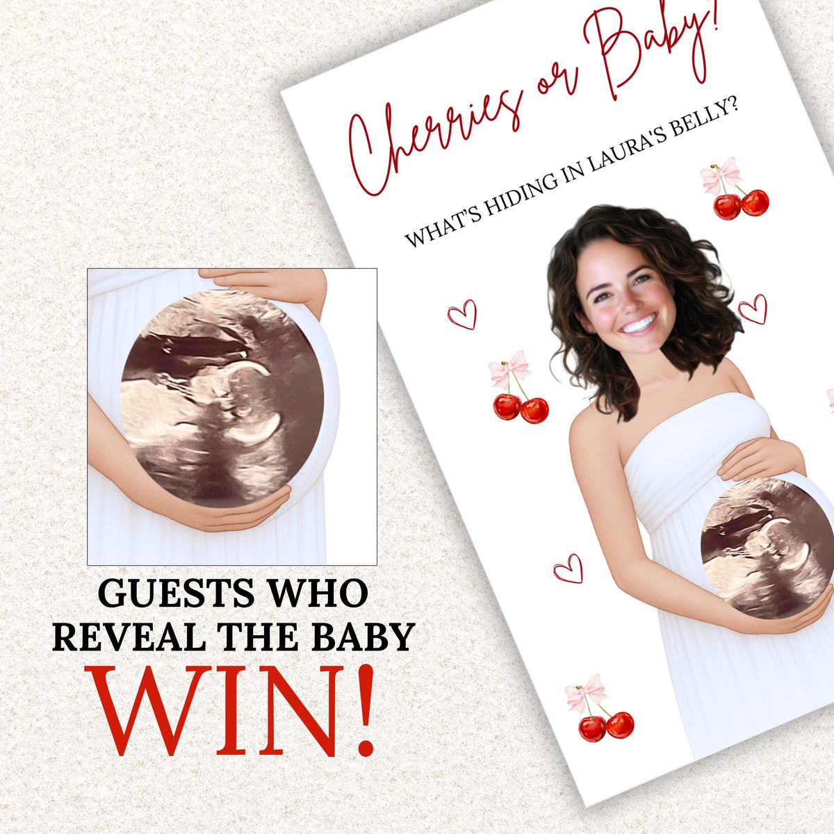 Personalized She's The Cherry On Top Baby Shower Game Coquette Cherry Bow Themed Baby Shower Scratch Off Game Cherries or Baby? Red - CÔTIER BRAND