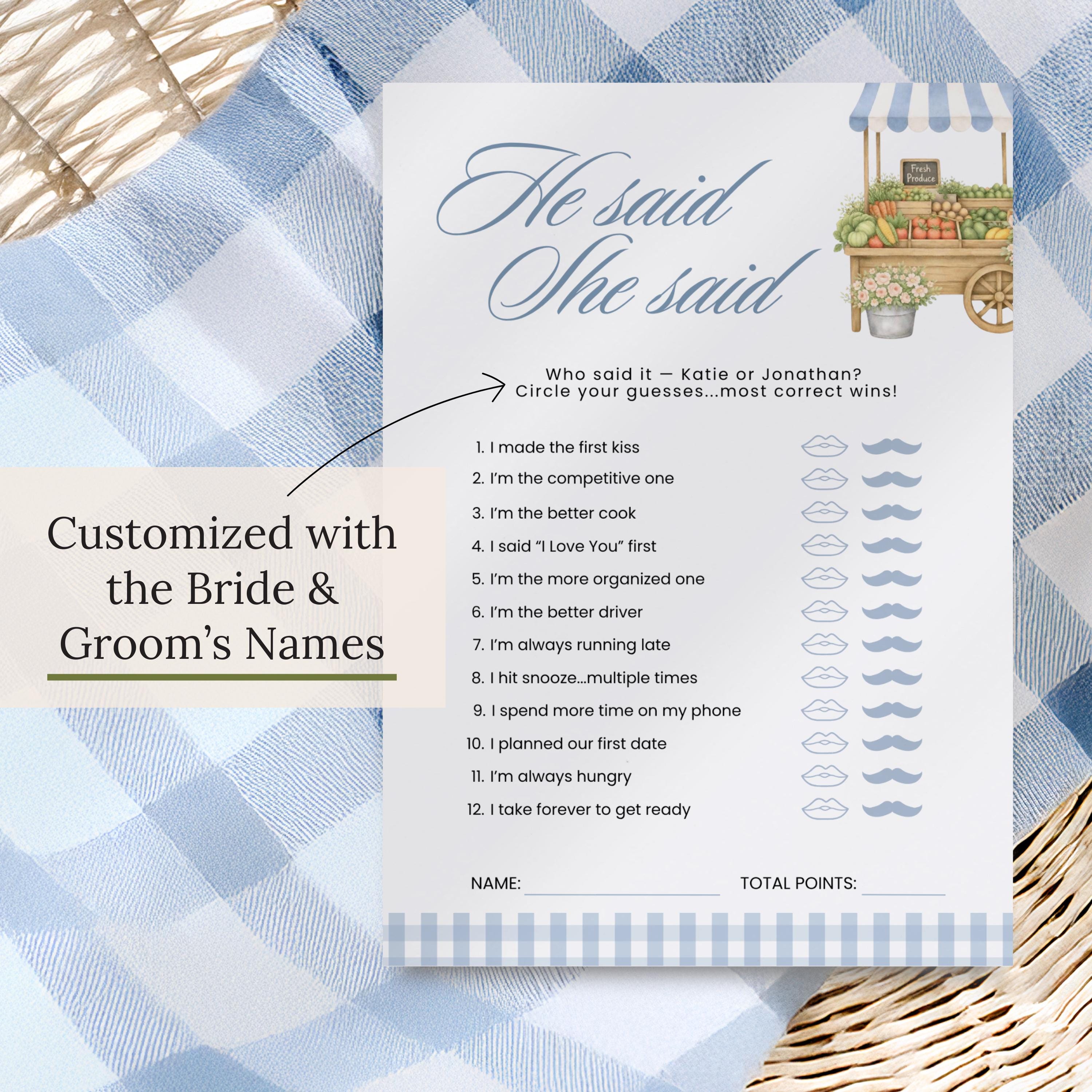 PRINTED + SHIPPED Blue Fresh Off The Market Bingo Game, Find The Guest Bingo Party Game, Boho Farmers Market Bridal Shower Bingo, Wedding