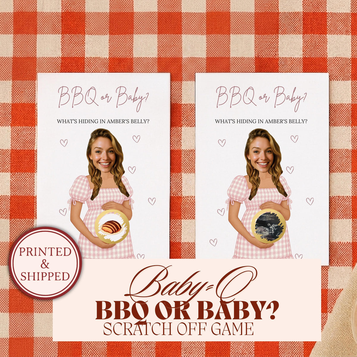 Personalized Baby Q Girl Baby Shower Game Backyard BBQ Pink Baby Shower Scratch Off Game BBQ or Baby Party Game Printed Coed Gingham - CÔTIER BRAND