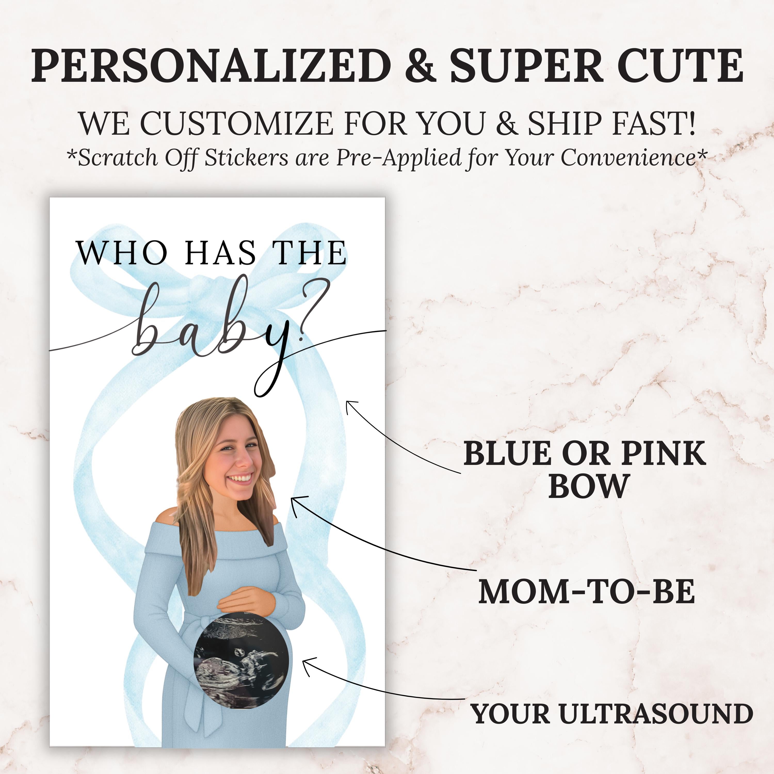 Custom Boy Baby Shower Game Blue Bow Baby Shower Scratch Off Game Who Has The Baby? Boho Blue Coquette Bow Themed Baby Boy Shower Games