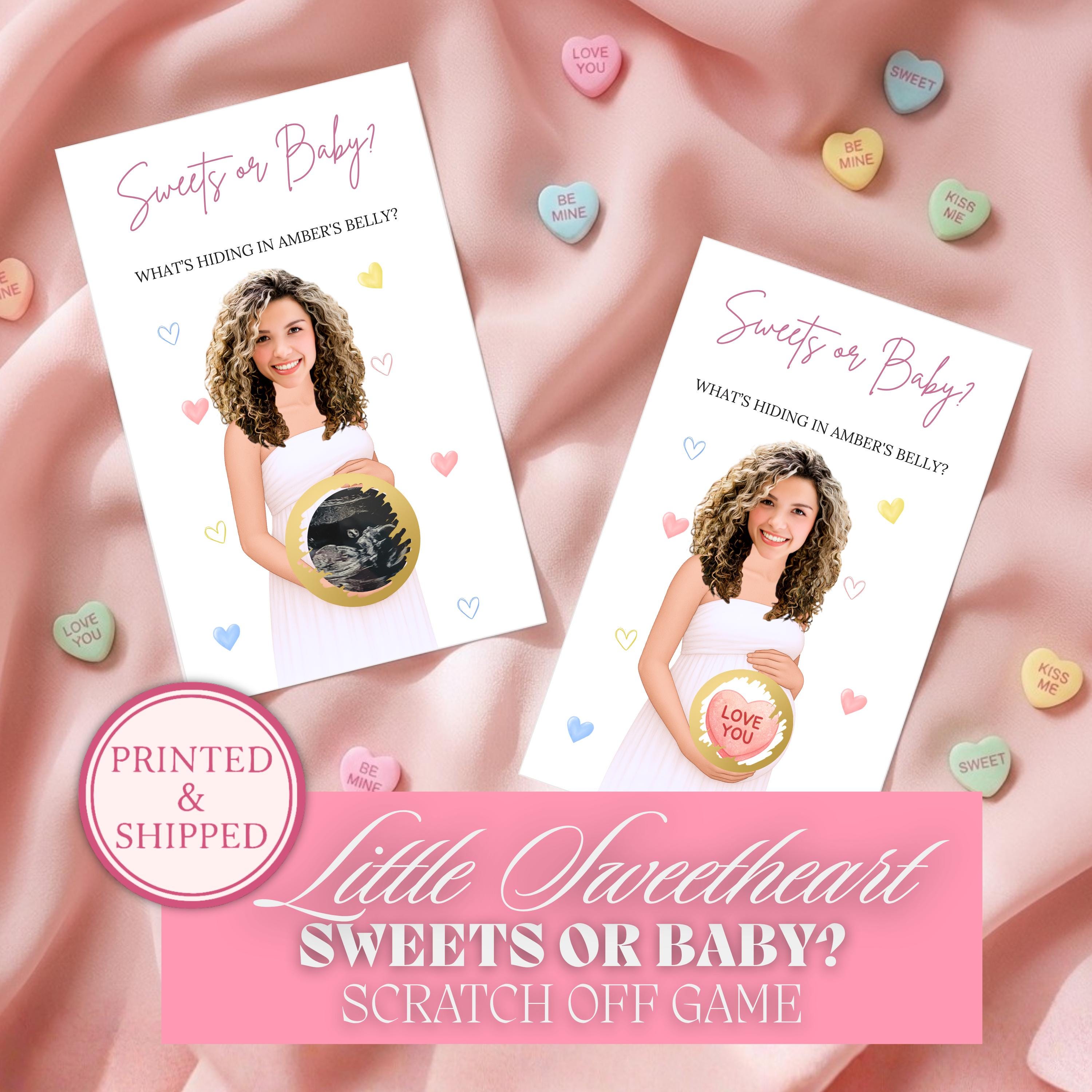 PRINTED + SHIPPED Valentine Baby Shower Game A Little Sweetheart Baby Shower Scratch Off Game Conversation Hearts Sweets or Baby? Custom
