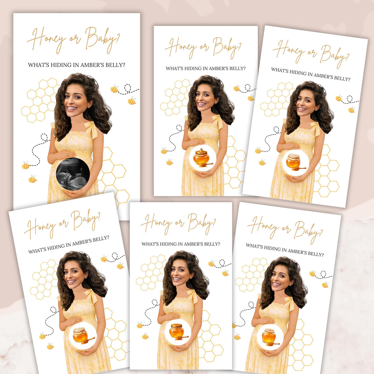Personalized Honey Bee Baby Shower Scratch Off Game Honey or Baby To Bee Shower Games Honeycomb Gingham Yellow Brown Bumblebee - CÔTIER BRAND