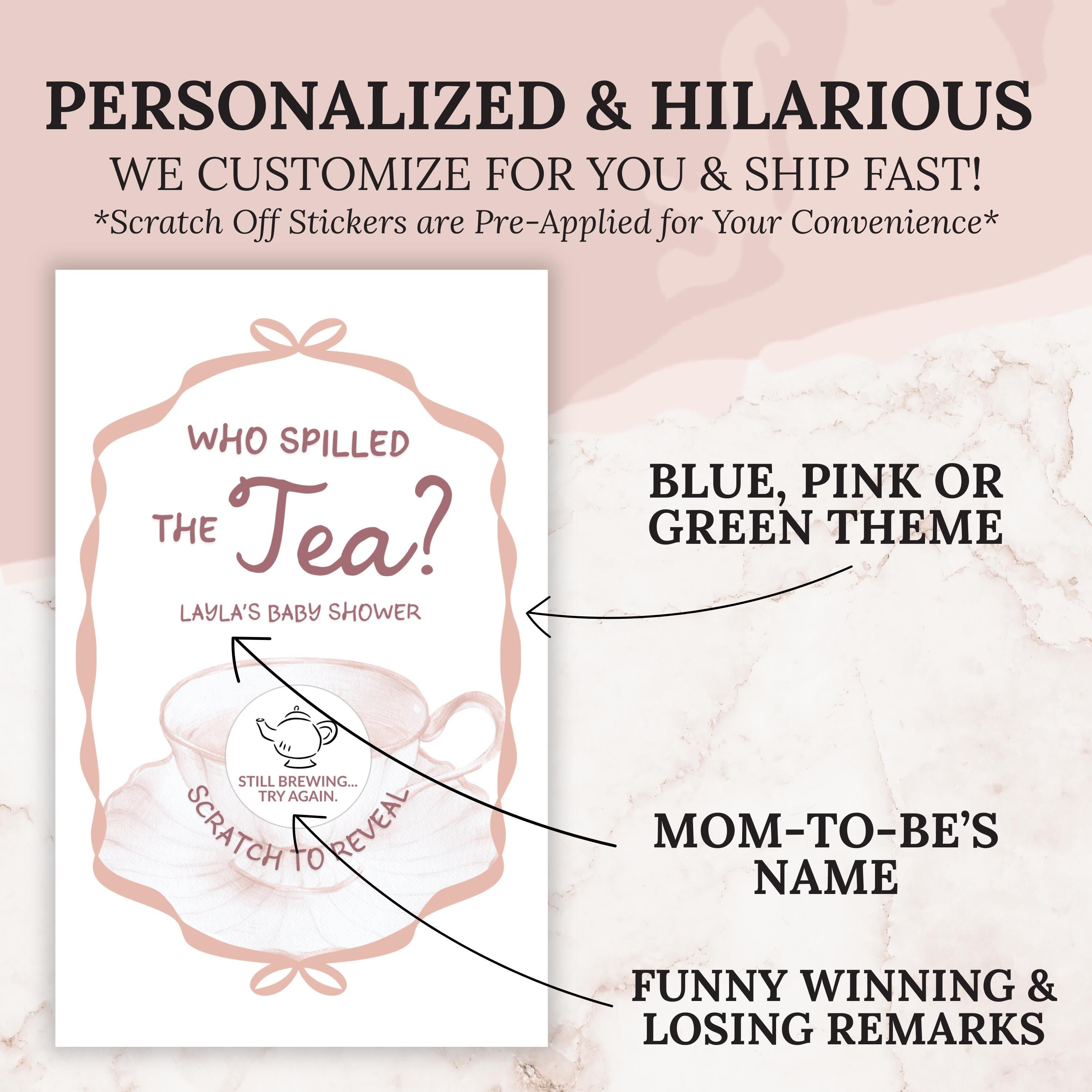 Tea Party Baby Shower Scratch Off Game Afternoon Tea Blush Pink Baby Shower Game Who Spilled The Tea Time For Tea Baby Shower Game Fun TEA9