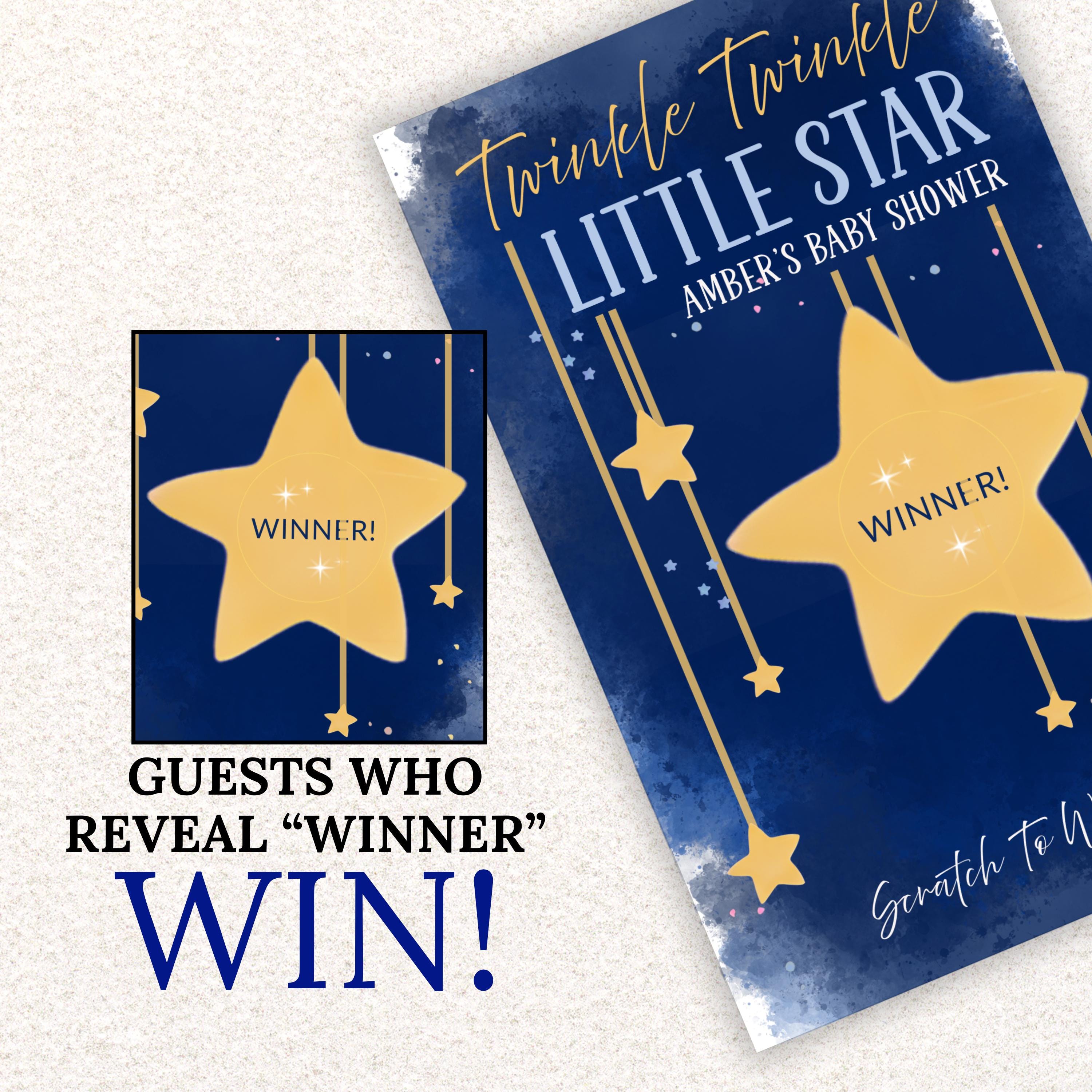 Custom Boy Twinkle Twinkle Little Star Baby Shower Game Dark Blue Stars Baby Shower Scratch Off Game Boho Celestial Baby Shower