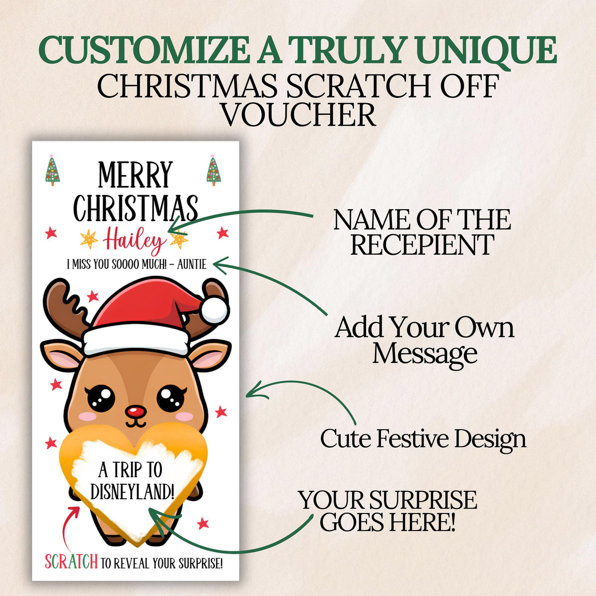 Custom Merry Christmas Gift Voucher For Kids Christmas Scratch Off Surprise Reveal Holiday Theme Personalized Christmas Card with Envelope - CÔTIER BRAND