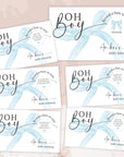 multiple instances of the text "OH BOY" in various styles and sizes, along with the word "Amber" written below it. The text appears to be part of a design or branding for a baby shower event, with the word "Amber's" indicating the name of the baby shower.
