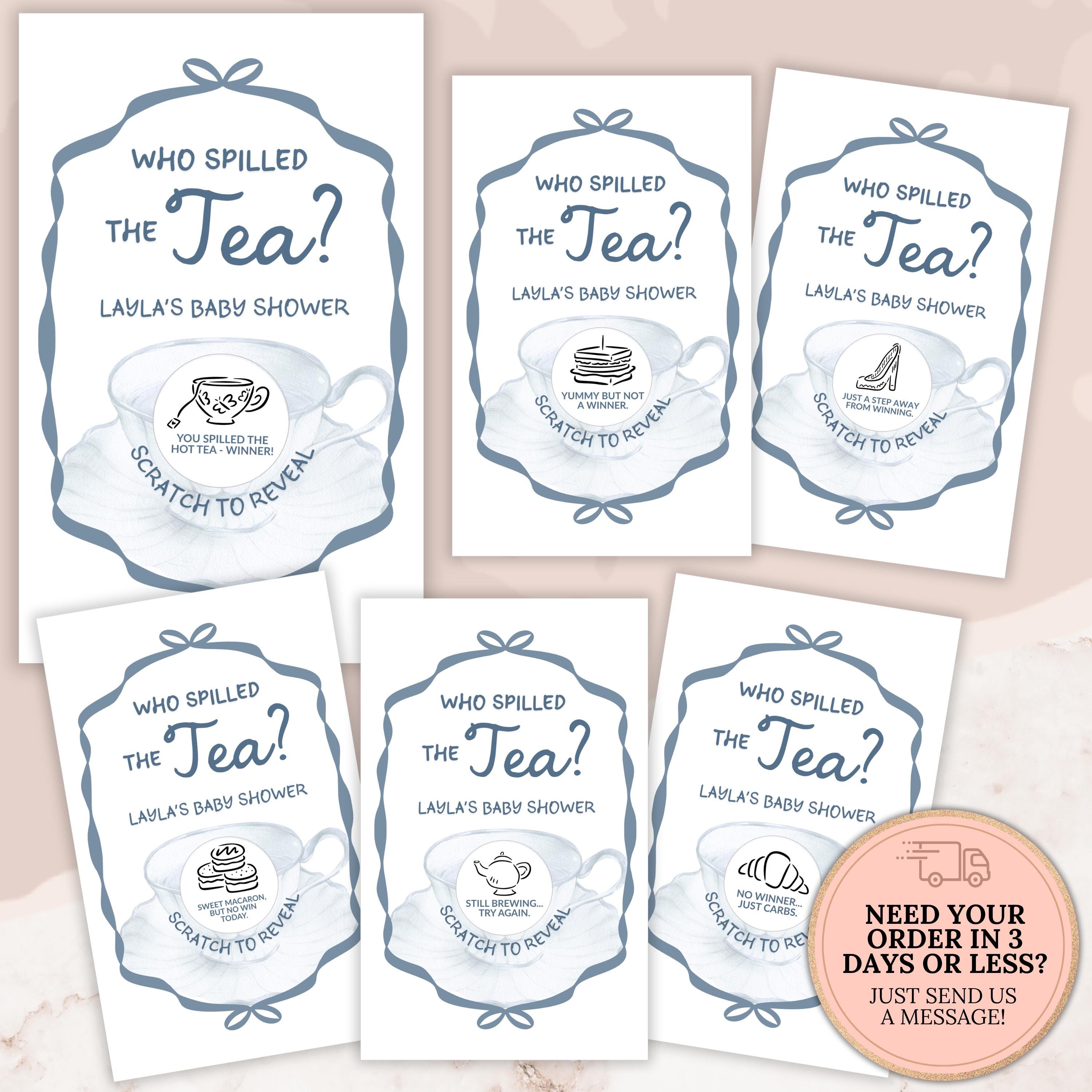 Tea Party Baby Shower Scratch Off Game Afternoon Tea Blush Pink Baby Shower Game Who Spilled The Tea Time For Tea Baby Shower Game Fun TEA9