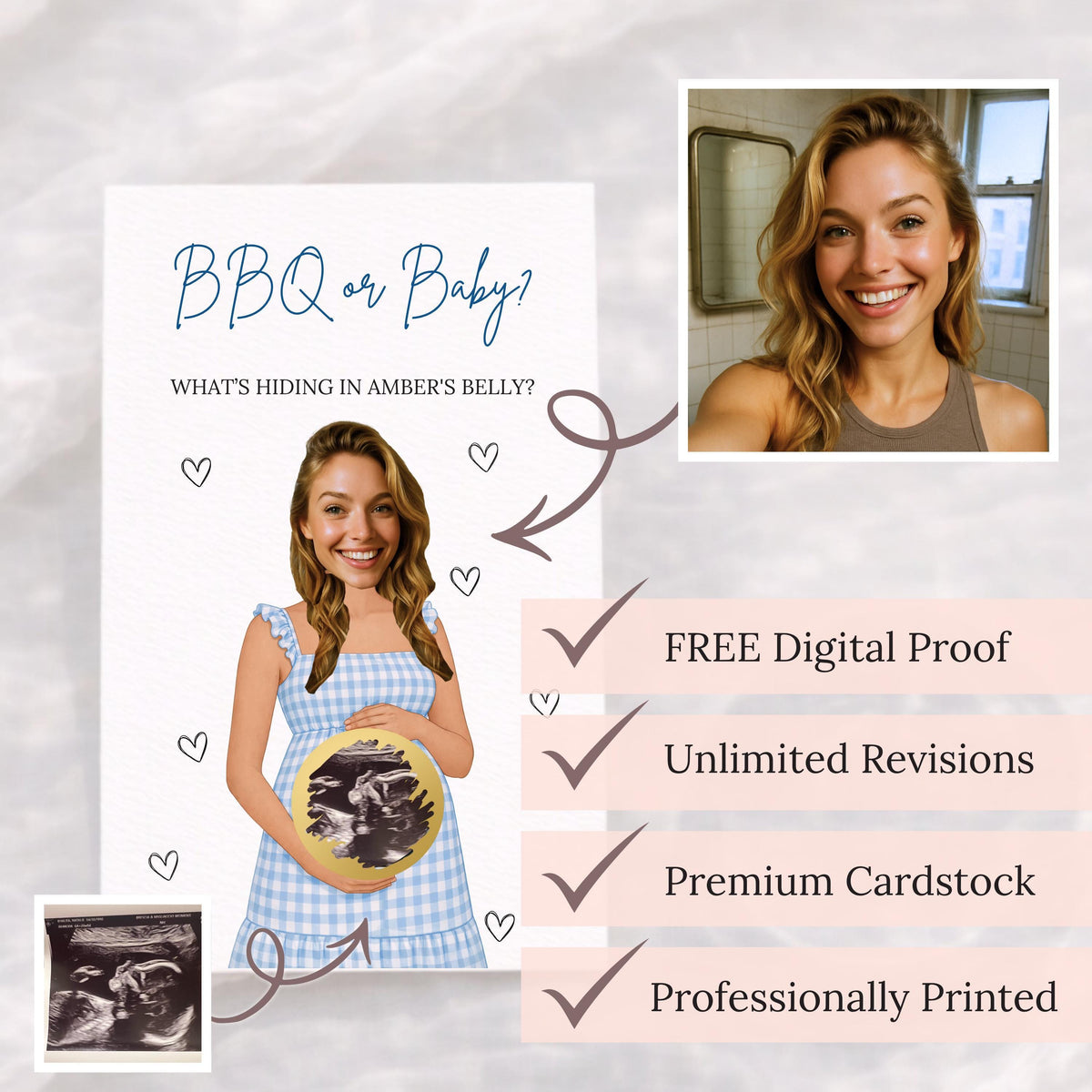 Personalized Baby Q Girl Baby Shower Game Backyard BBQ Pink Baby Shower Scratch Off Game BBQ or Baby Party Game Printed Coed Gingham - CÔTIER BRAND