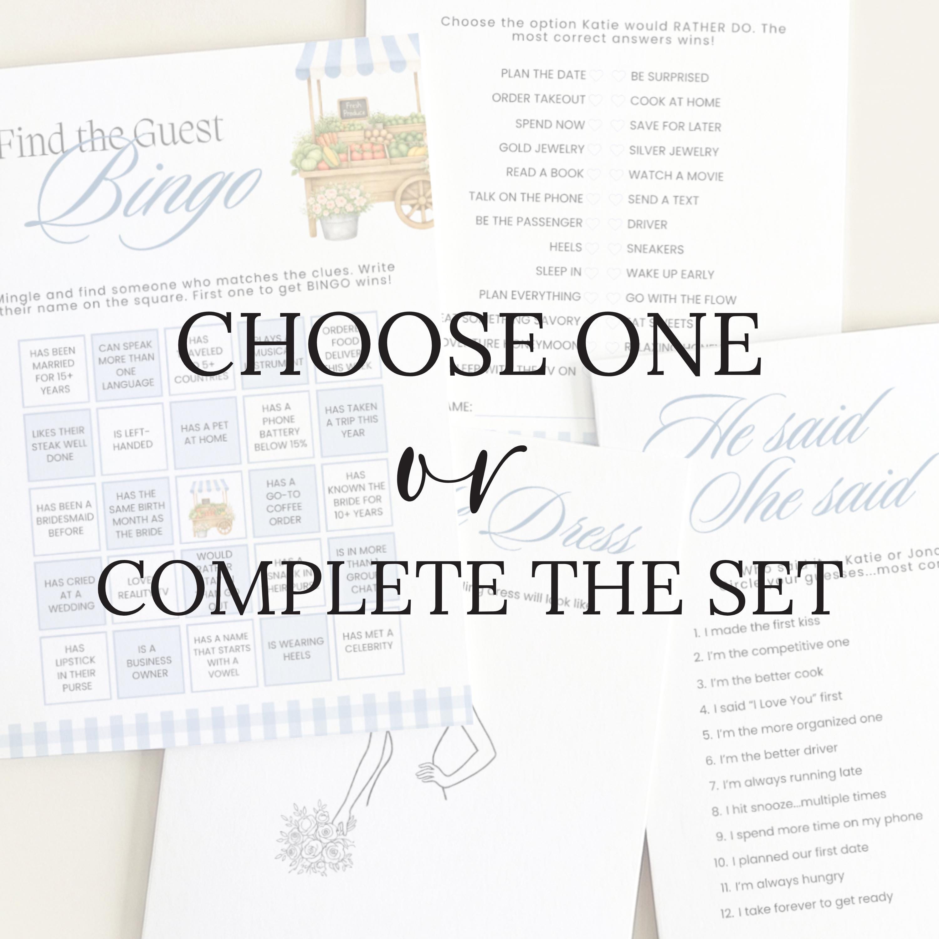 PRINTED + SHIPPED Blue Fresh Off The Market Bingo Game, Find The Guest Bingo Party Game, Boho Farmers Market Bridal Shower Bingo, Wedding