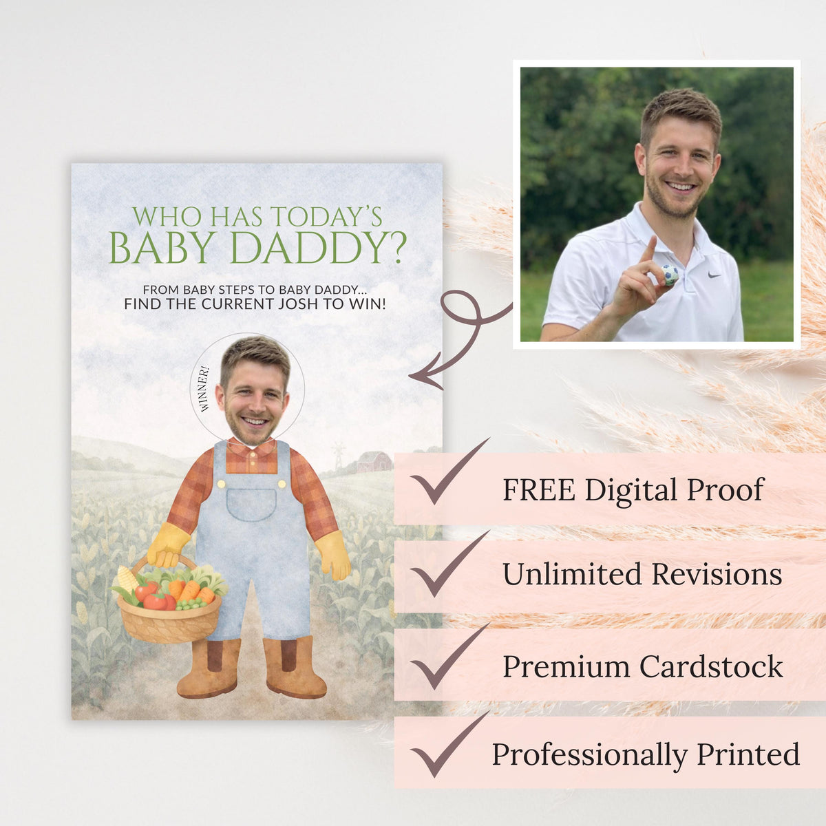 Personalized Boho Garden Baby Shower Game Locally Grown Baby Shower Scratch Off Game Who Has Today's Baby Daddy? Market Theme Unique - CÔTIER BRAND
