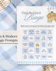 PRINTED + SHIPPED Blue Fresh Off The Market Bingo Game, Find The Guest Bingo Party Game, Boho Farmers Market Bridal Shower Bingo, Wedding