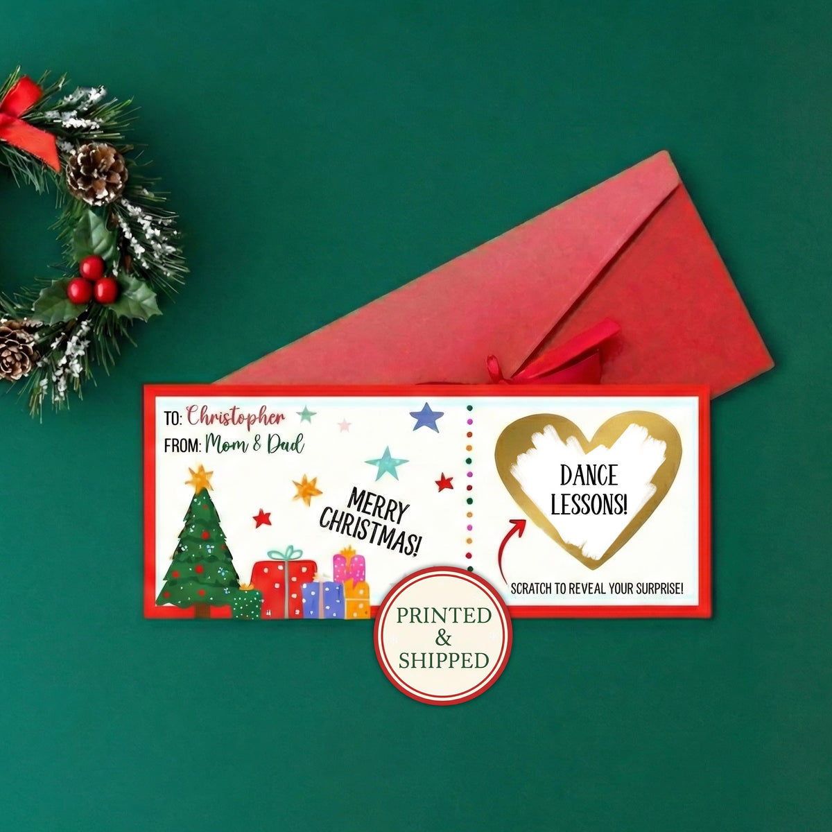 Merry Christmas Scratch Off for Kids Gift Voucher For Husband Christmas Voucher Reveal Holiday Coupon Surprise Trip Envelope Personalized - CÔTIER BRAND