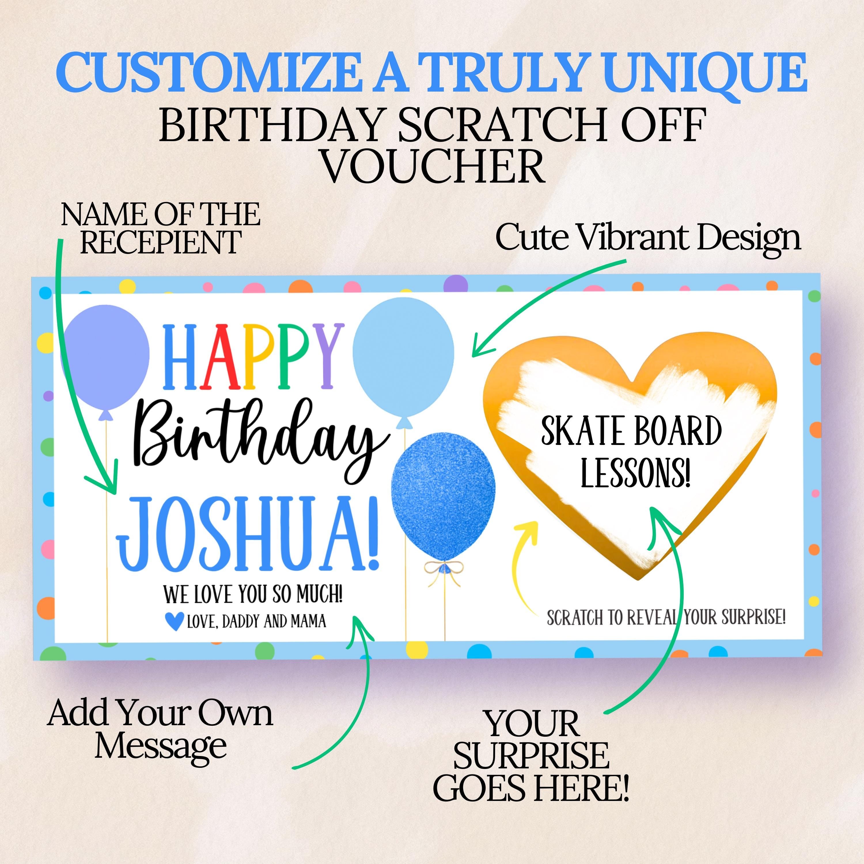 Custom Blue Birthday Gift Voucher Scratch Off Ticket Surprise Birthday Reveal Card For Son Husband Boyfriend Scratch To Reveal You're Going