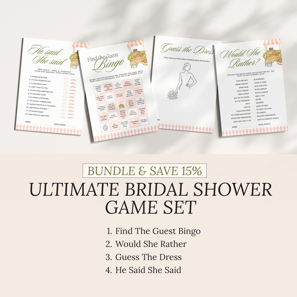 PRINTED + SHIPPED Pink Fresh Off The Market Bingo Game, Find The Guest Bingo Party Game, Farmers Market Bridal Shower Bingo, Wedding - CÔTIER BRAND